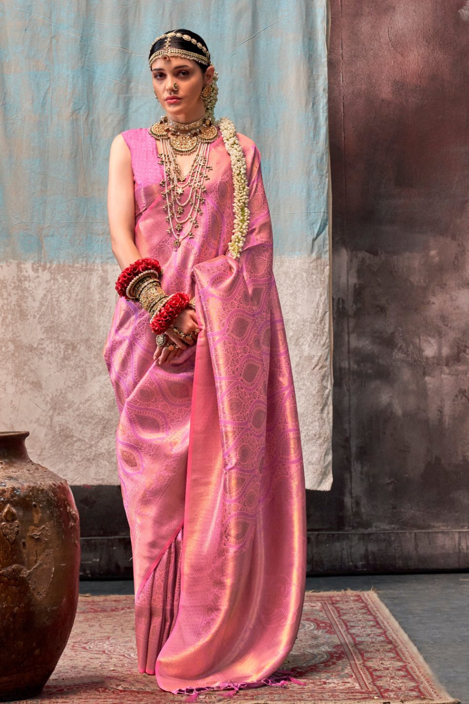 Buy MySilkLove Barbie Pink Two Tone Kanjivaram Handloom Saree Online