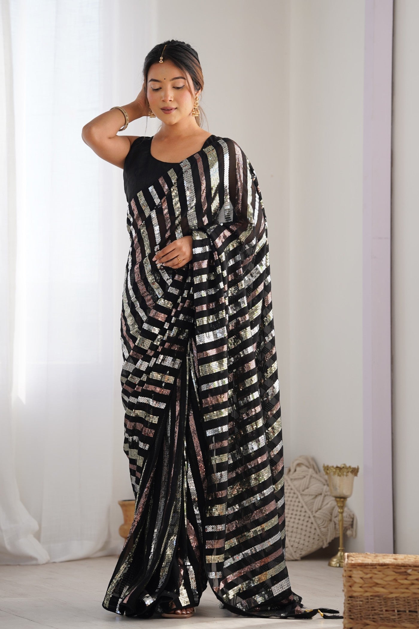 Buy MySilkLove Onyx Black Embroidered Partywear Saree Online