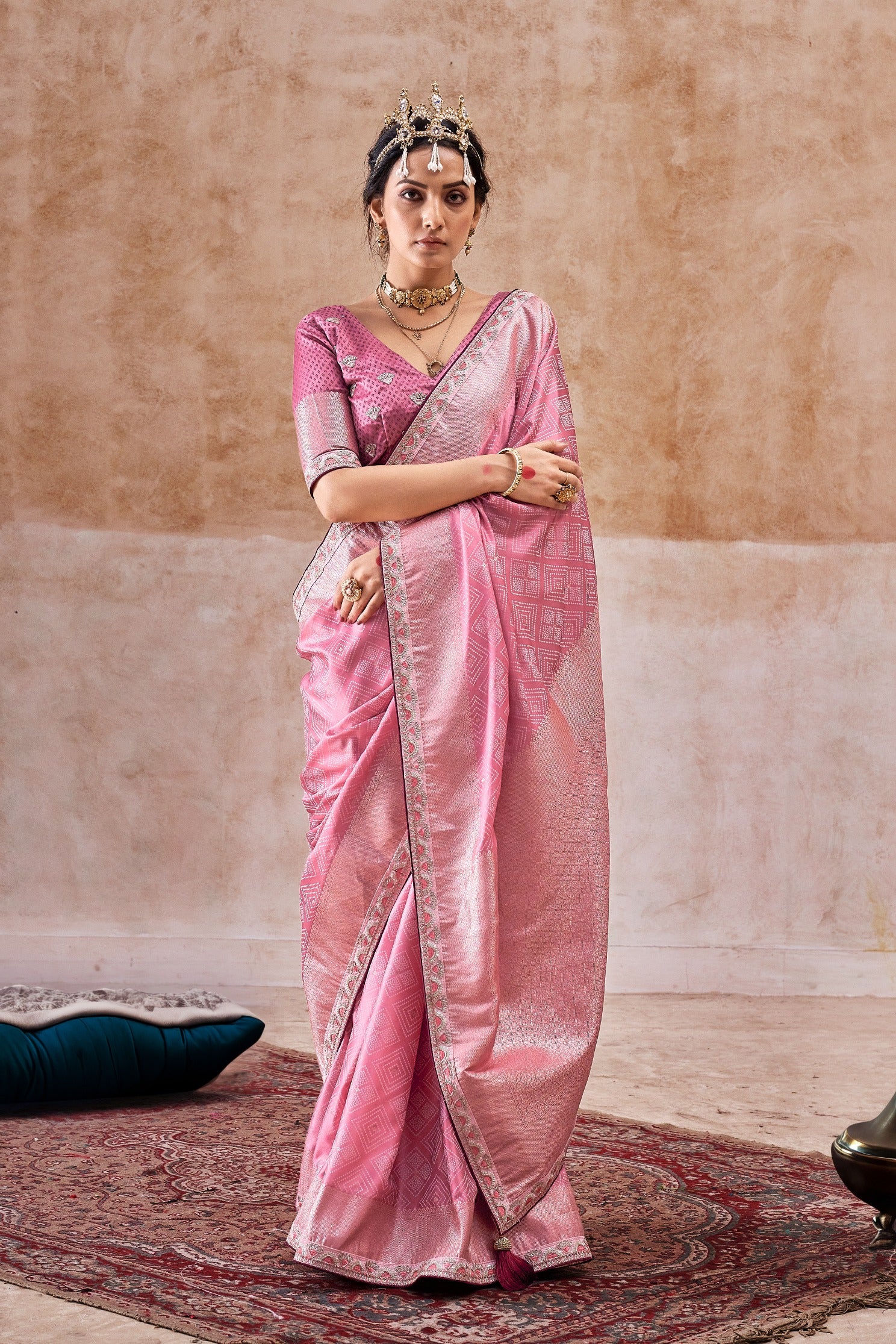 Buy MySilkLove Shilo Pink Embroidered Satin Silk Saree Online