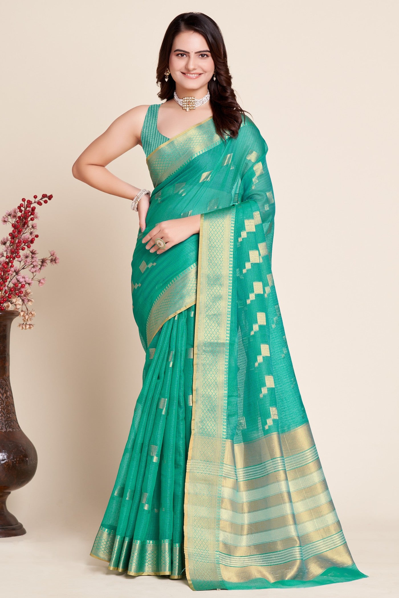 Buy MySilkLove Spring Green Woven Manipuri Silk Saree Online