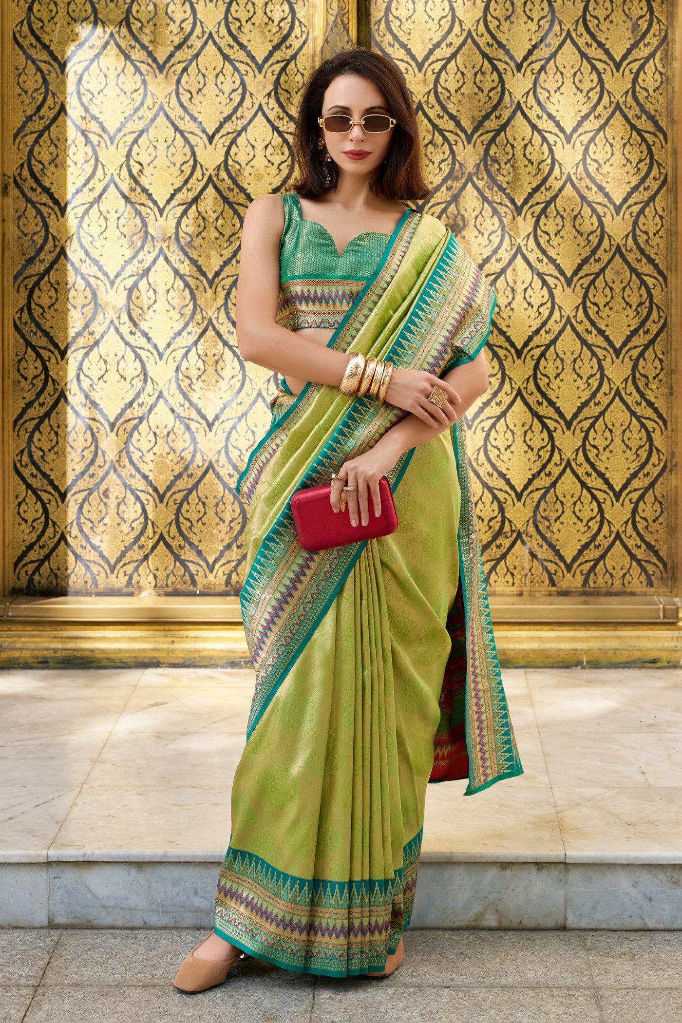 Buy MySilkLove Verdun Green Tissue Handloom Saree Online