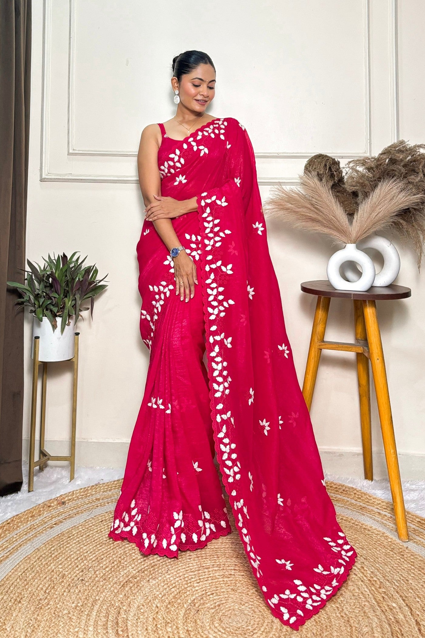 Buy MySilkLove Rose Pink Embroidery Partywear Saree Online