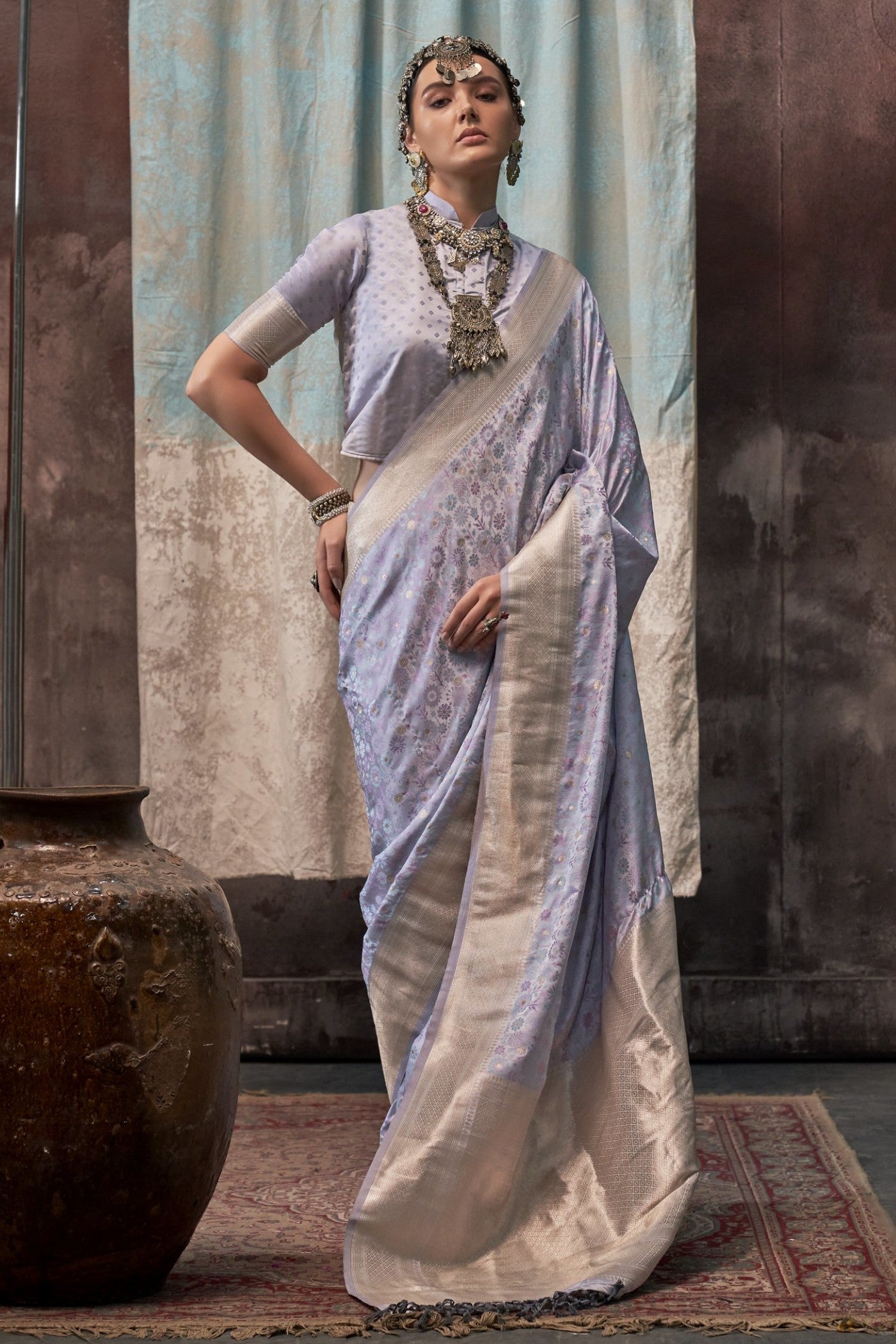 Buy MySilkLove Fedora Grey Banarasi Handloom Saree Online