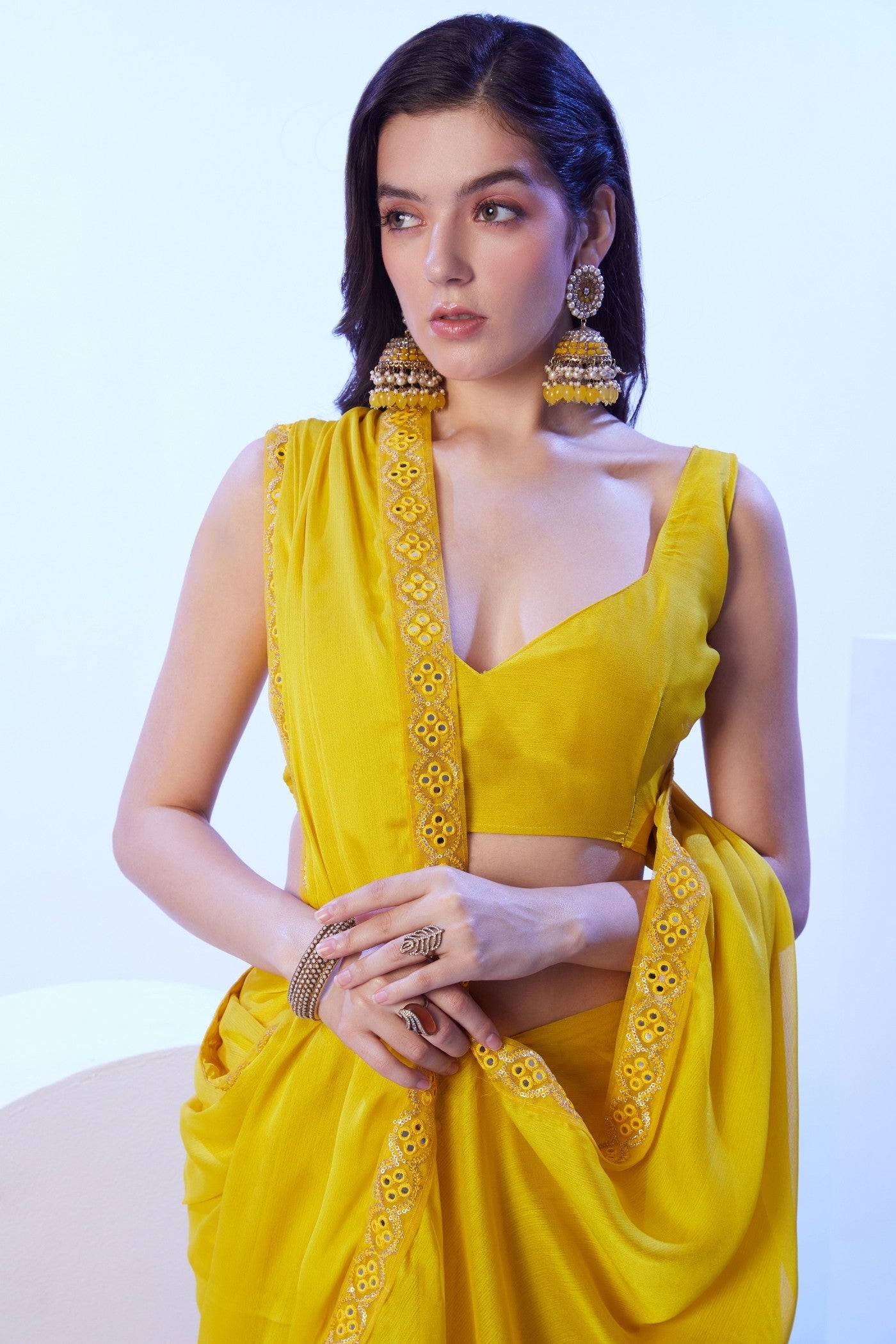 MySilkLove Canary Yellow Designer Partywear Saree