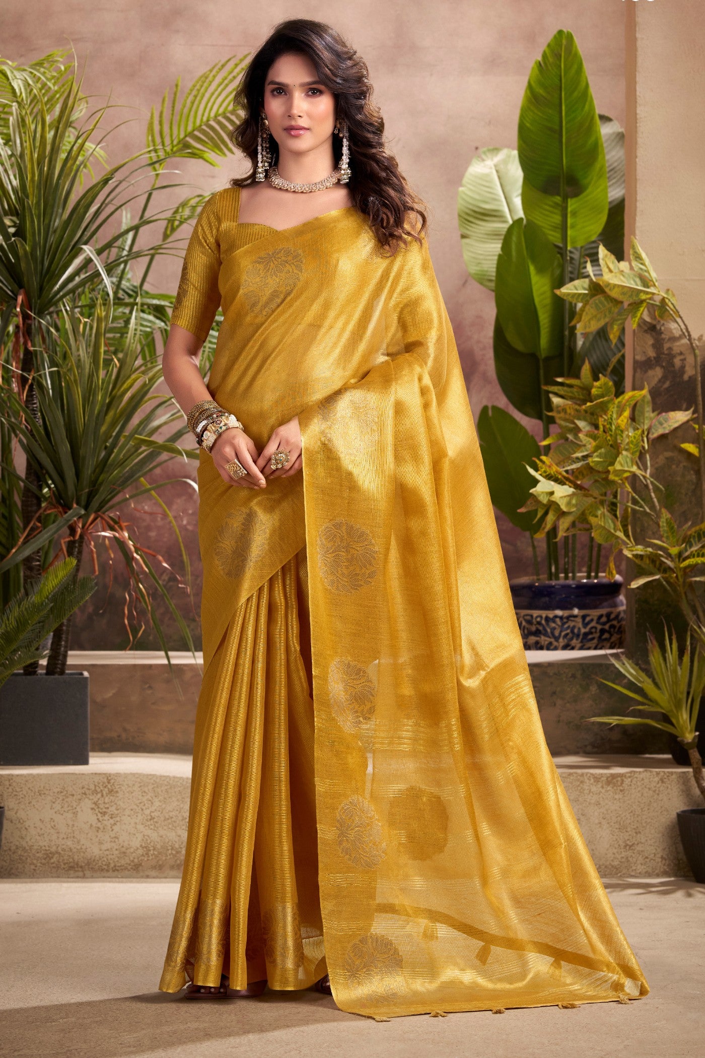 Buy MySilkLove Old Gold Woven Tissue Saree Online