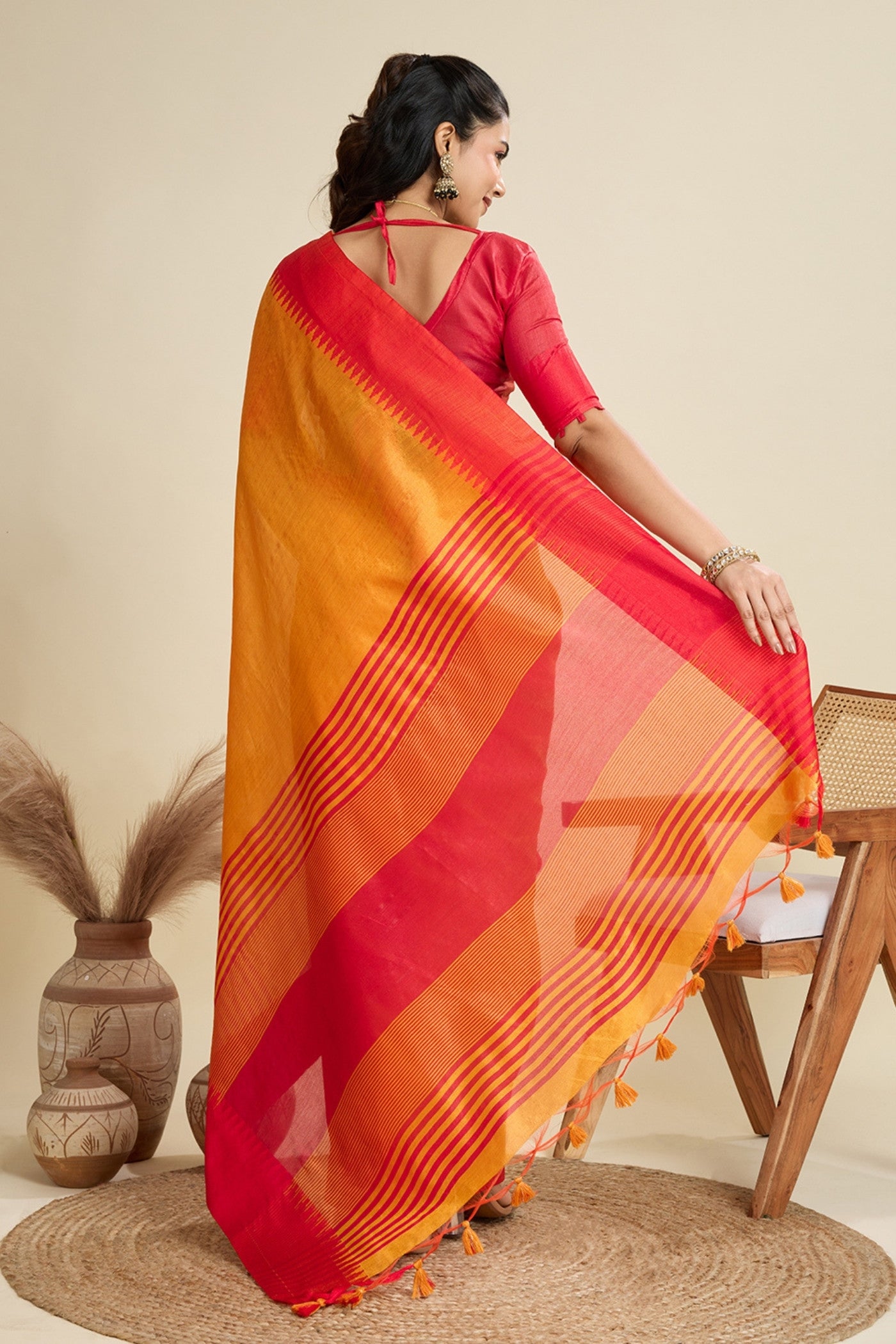 Buy MySilkLove Honey Orange Woven Raw Silk Saree Online