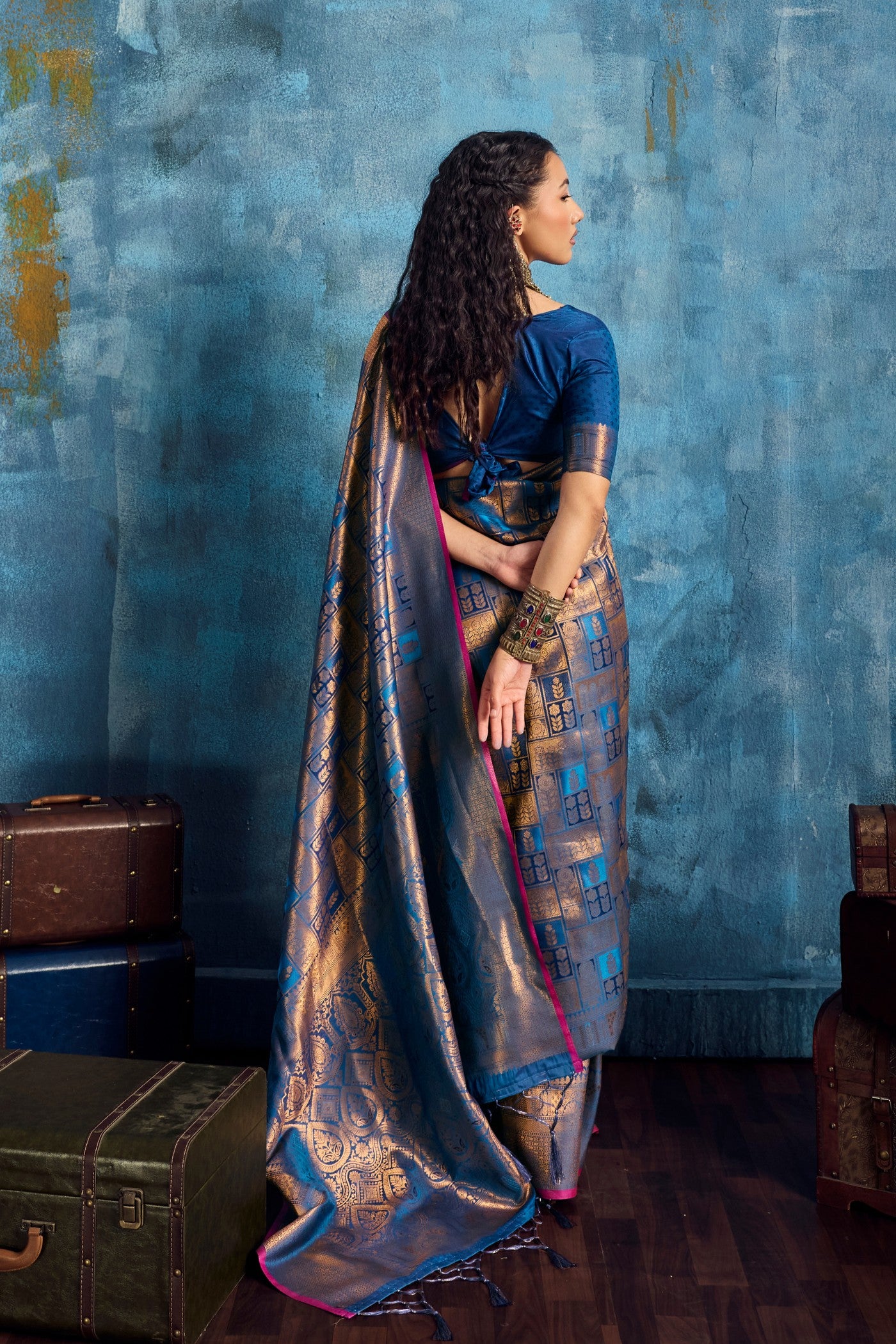 Buy MySilkLove Shine Blue Kanjivaram Handloom Saree Online