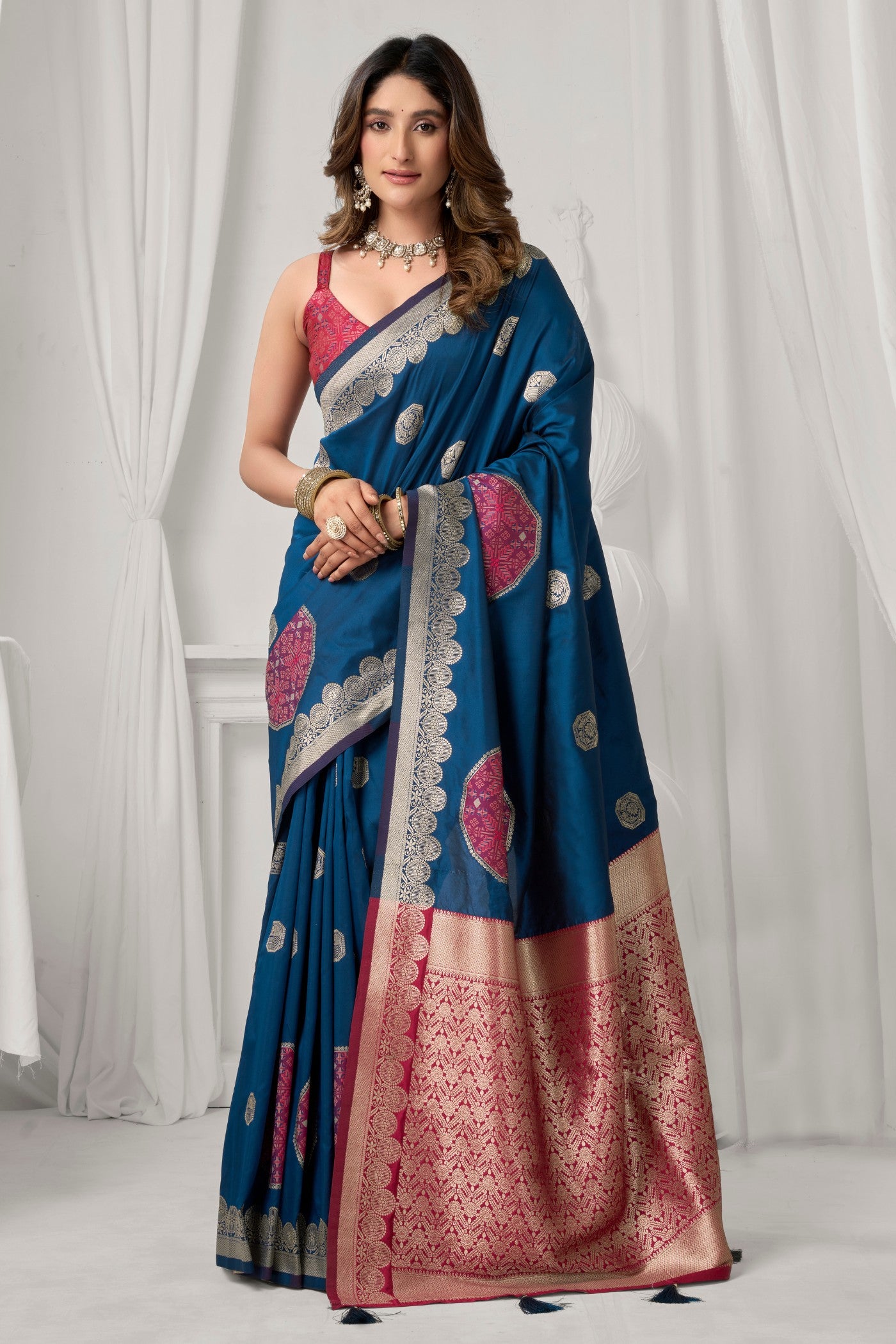 Buy MySilkLove Carolina Blue Woven Banarasi Soft Silk Saree Online