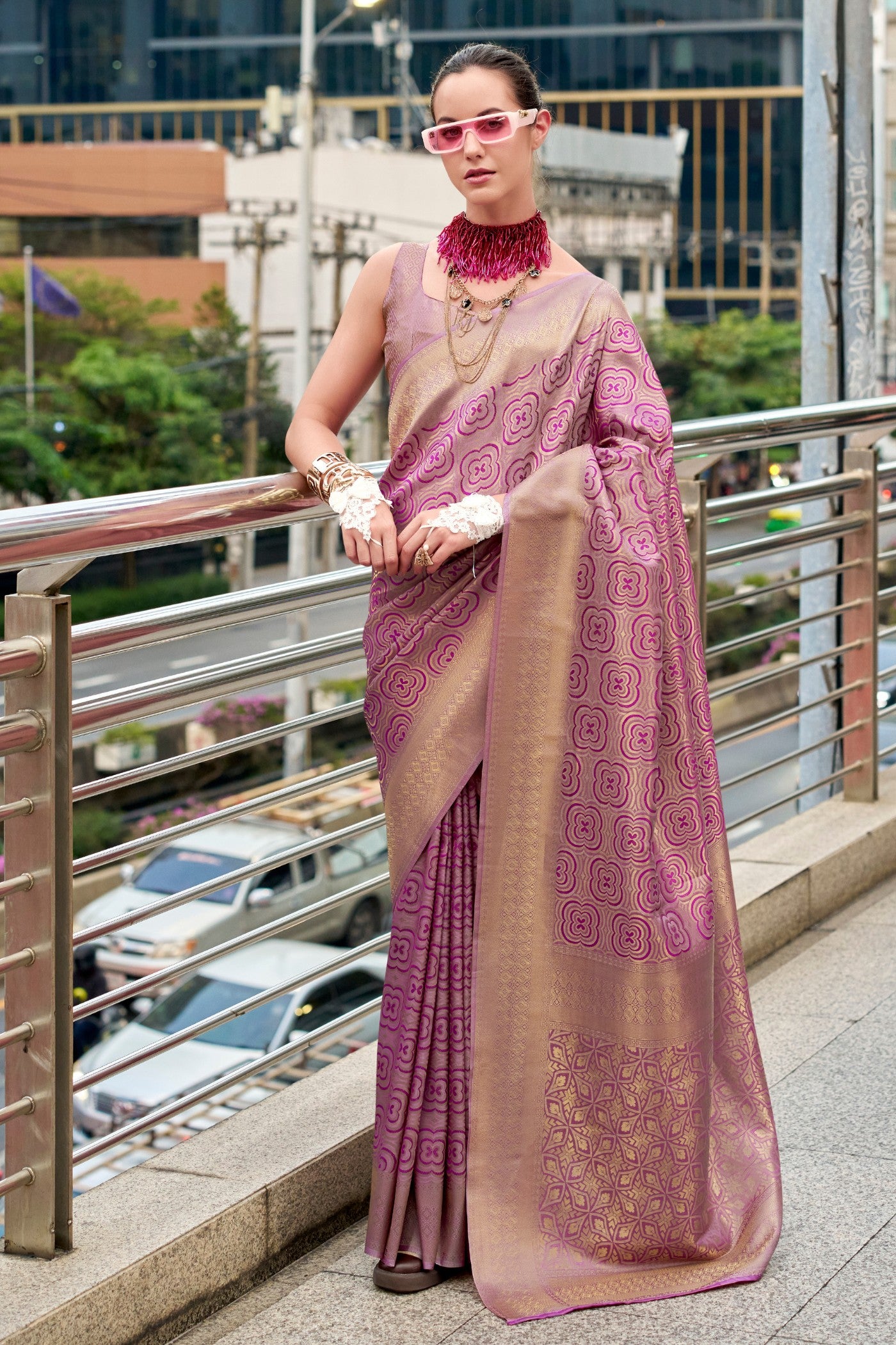 Buy MySilkLove Old Rose Purple Handloom Kanjivaram Saree Online