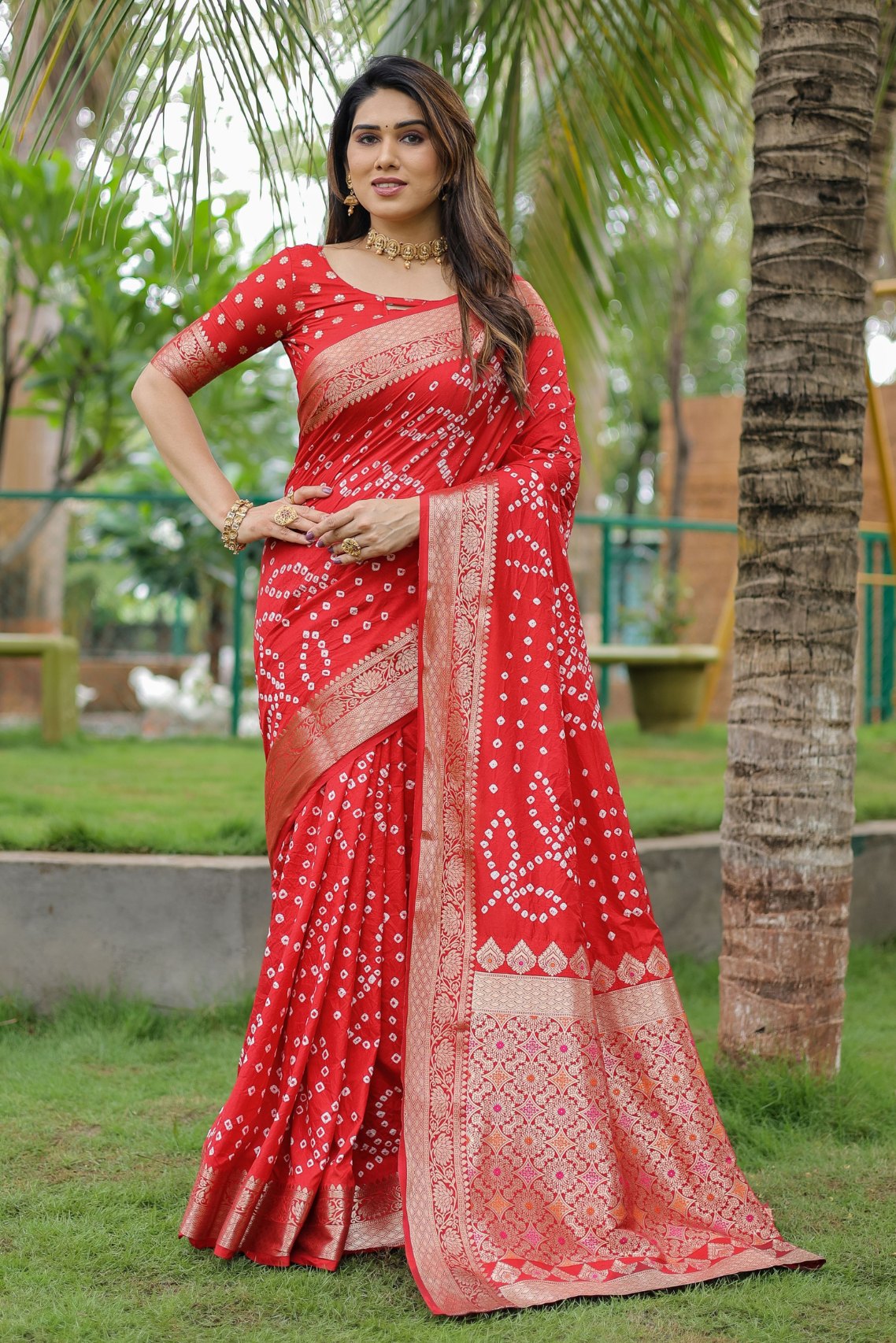 Buy MySilkLove Persian Red Woven Bandhani Dola Silk Saree Online