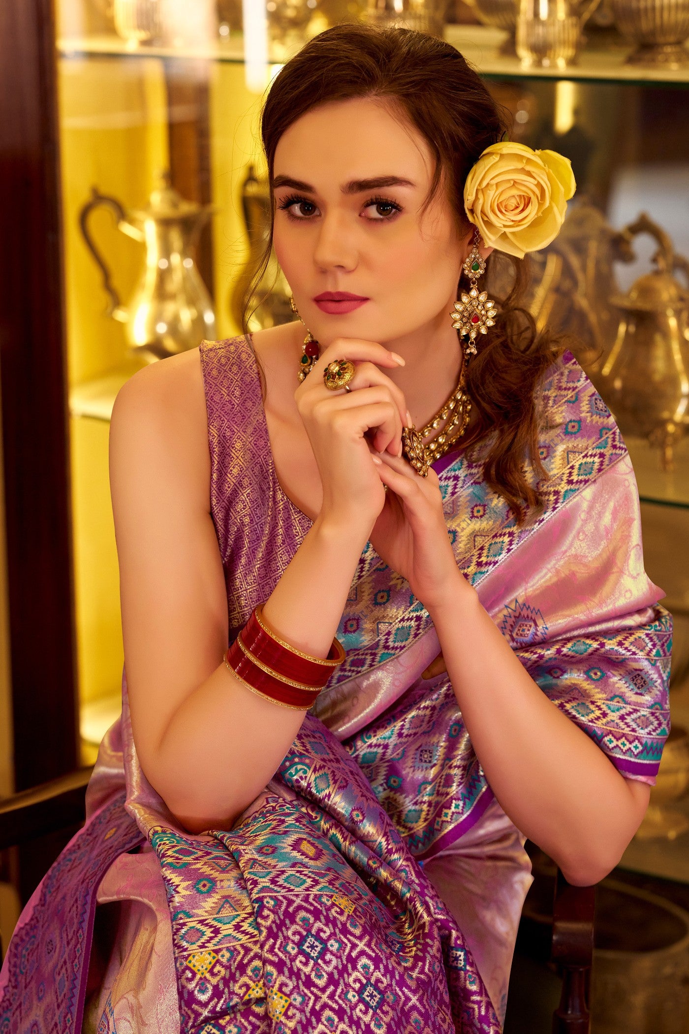 MySilkLove Dawn Pink Woven Tissue Patola Silk Saree