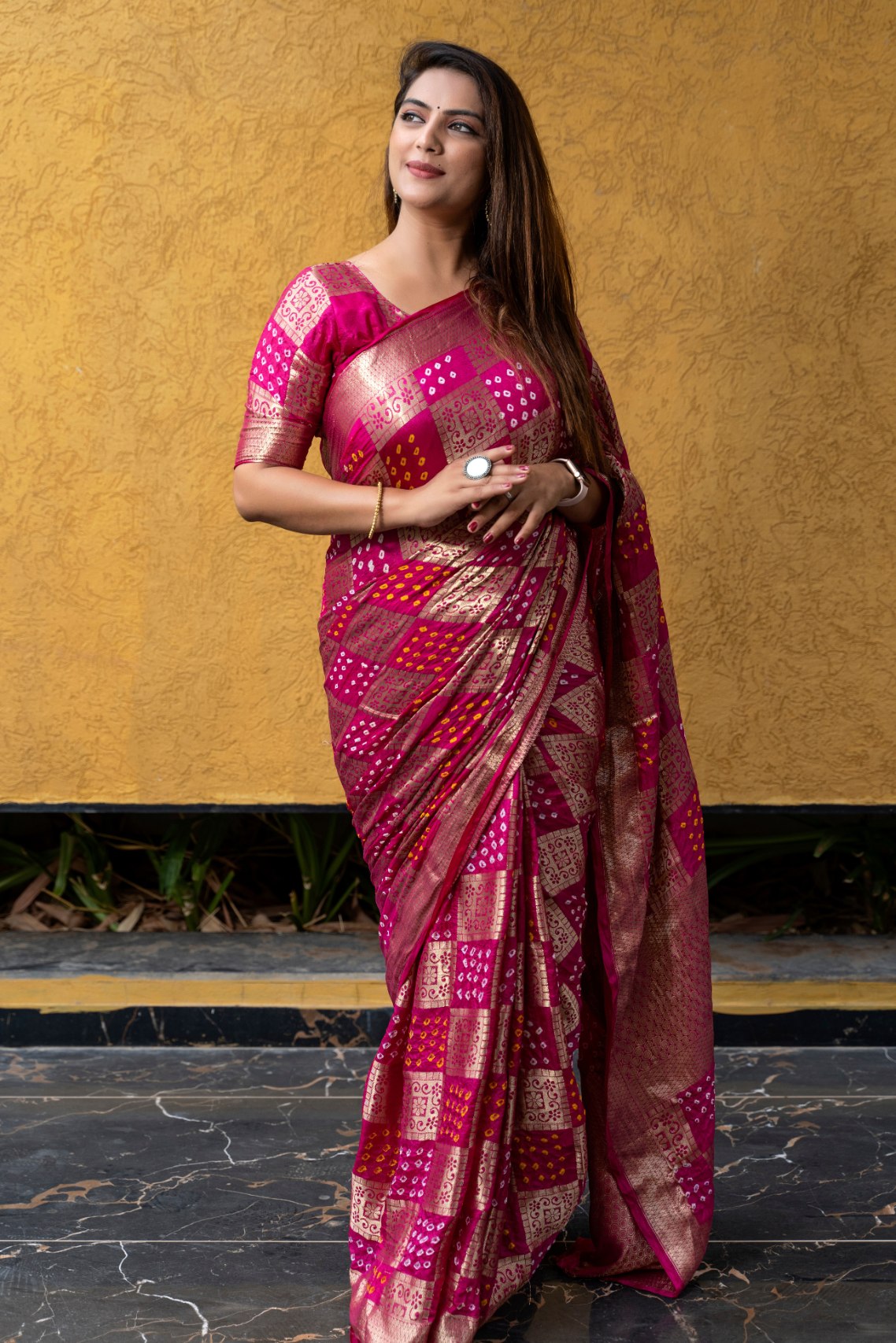 Buy MySilkLove Dingy Dungeon Pink Woven Designer Bandhani Saree Online