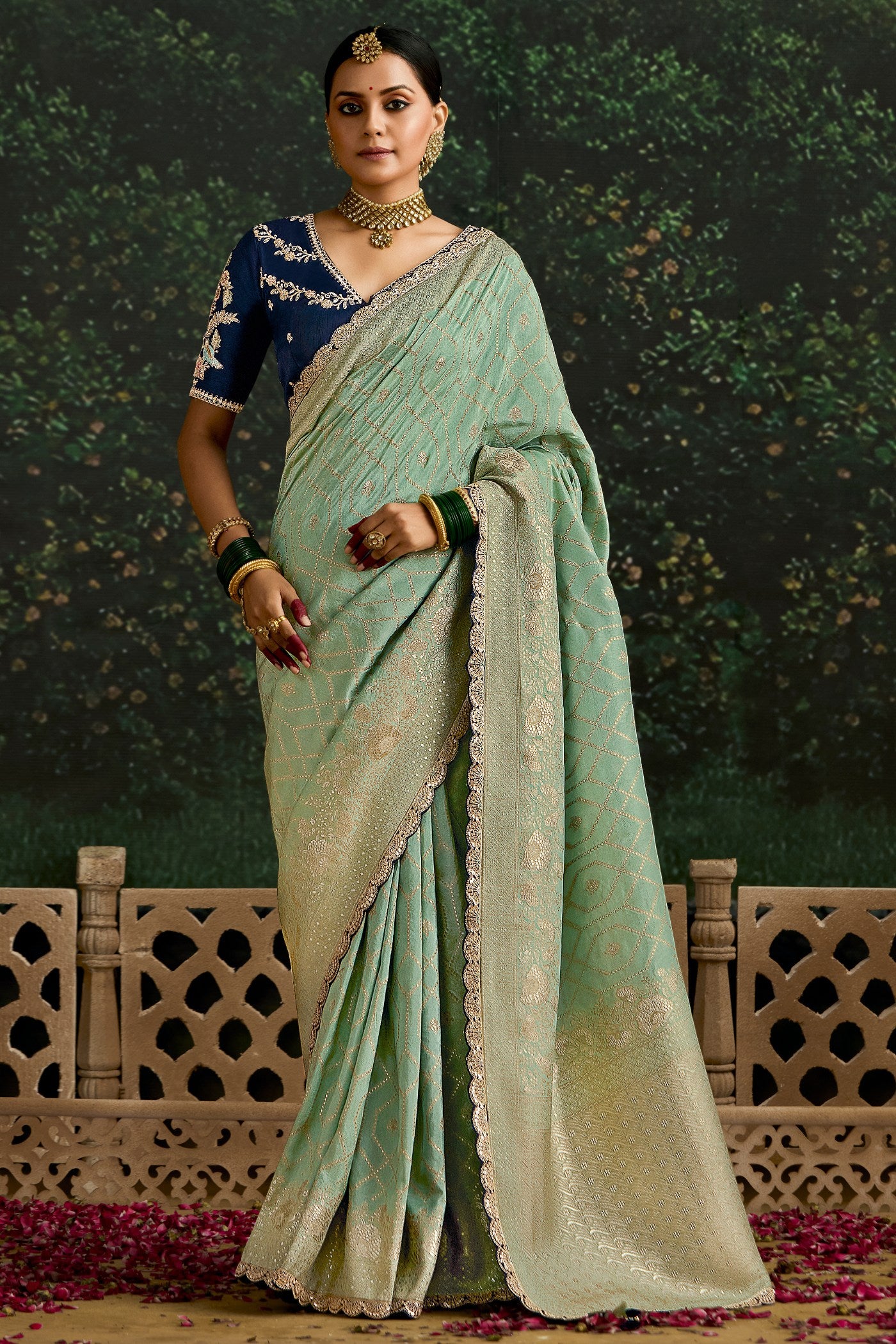 Buy MySilkLove Pisatchio Green Designer Banarasi Saree Online