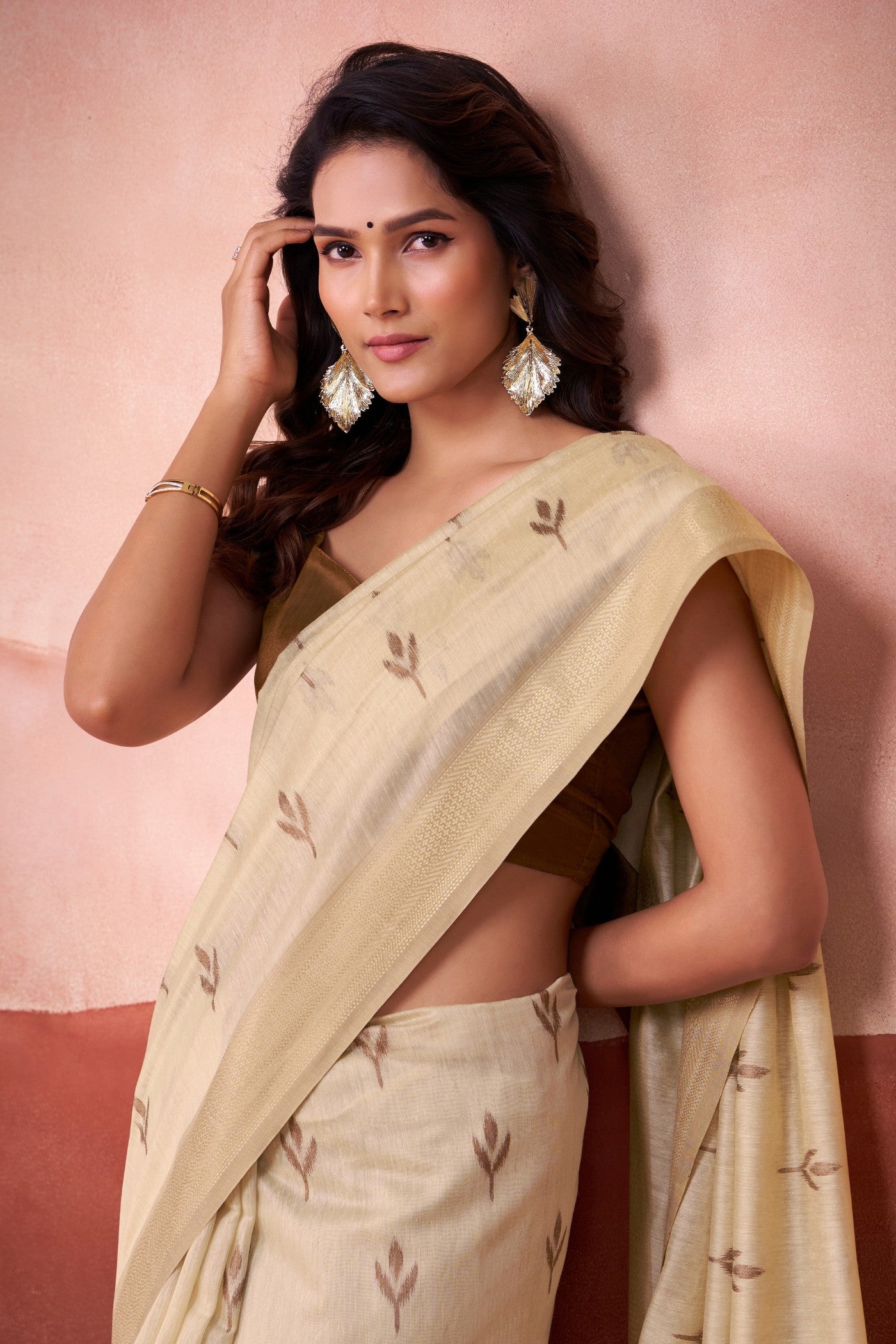 MySilkLove Camel Brown Woven Modal Cotton Saree