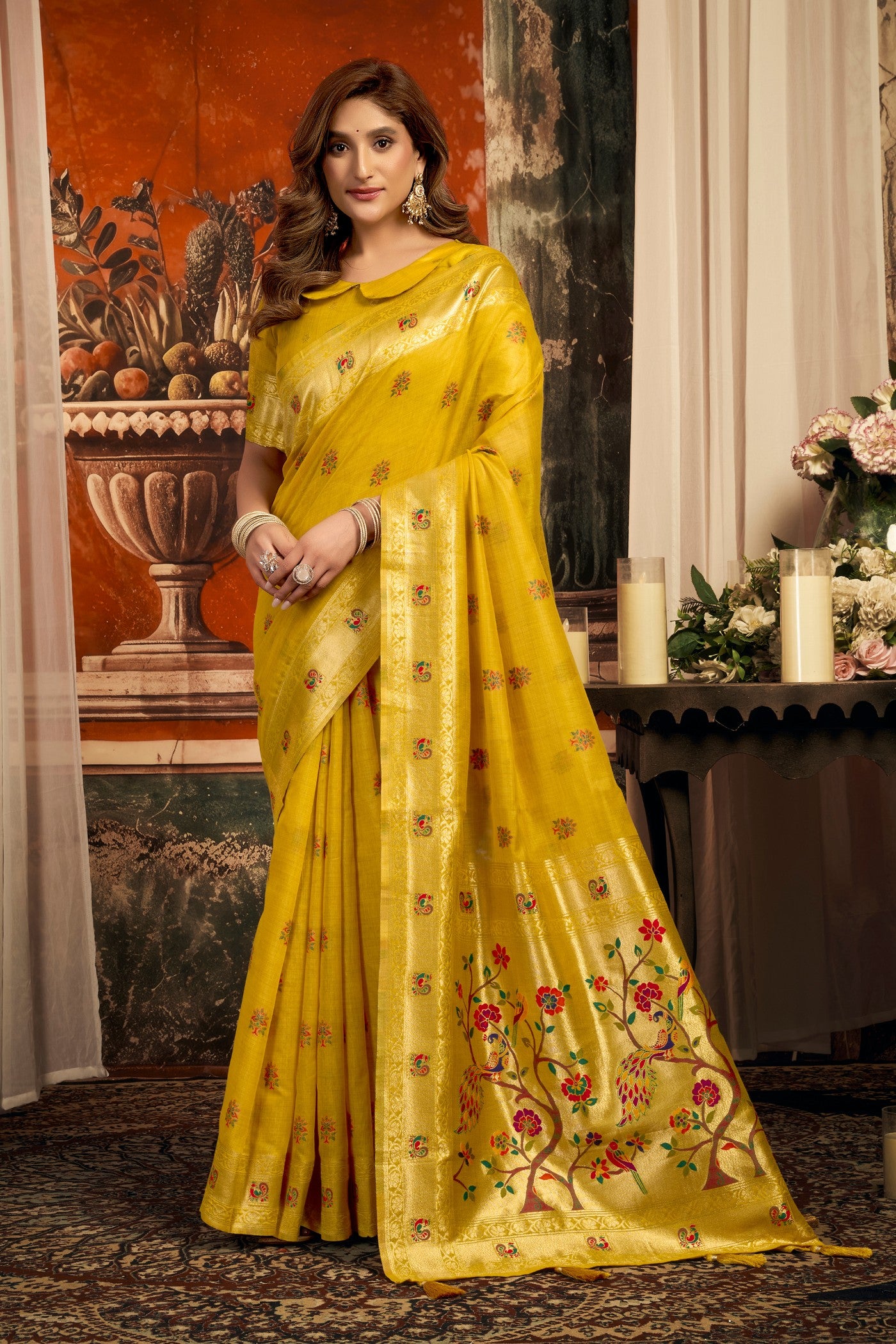 Buy MySilkLove Sunny Yellow Zari Woven Paithani Saree Online