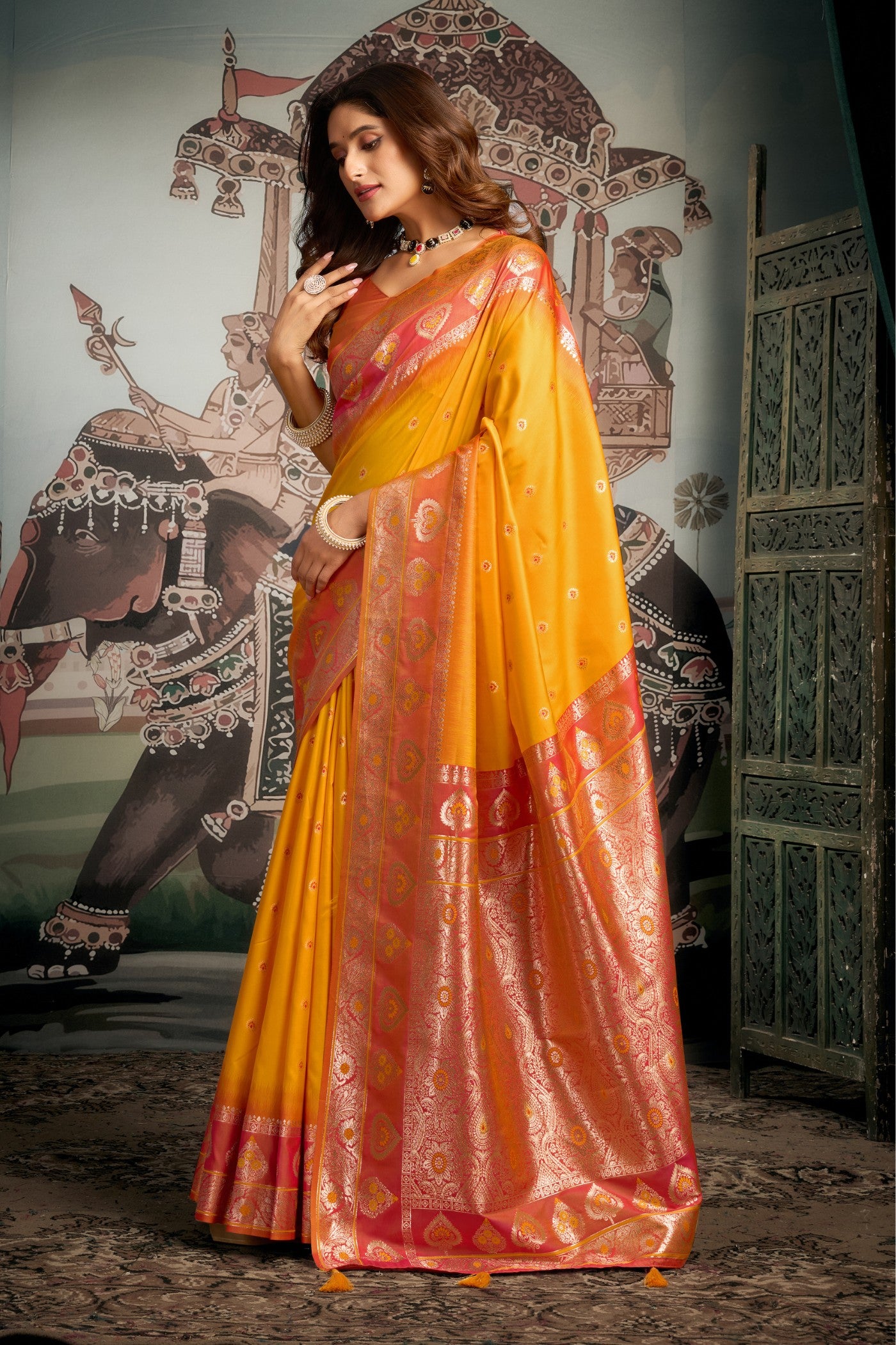Buy MySilkLove Trombone Yellow Banarasi Soft Silk Saree Online