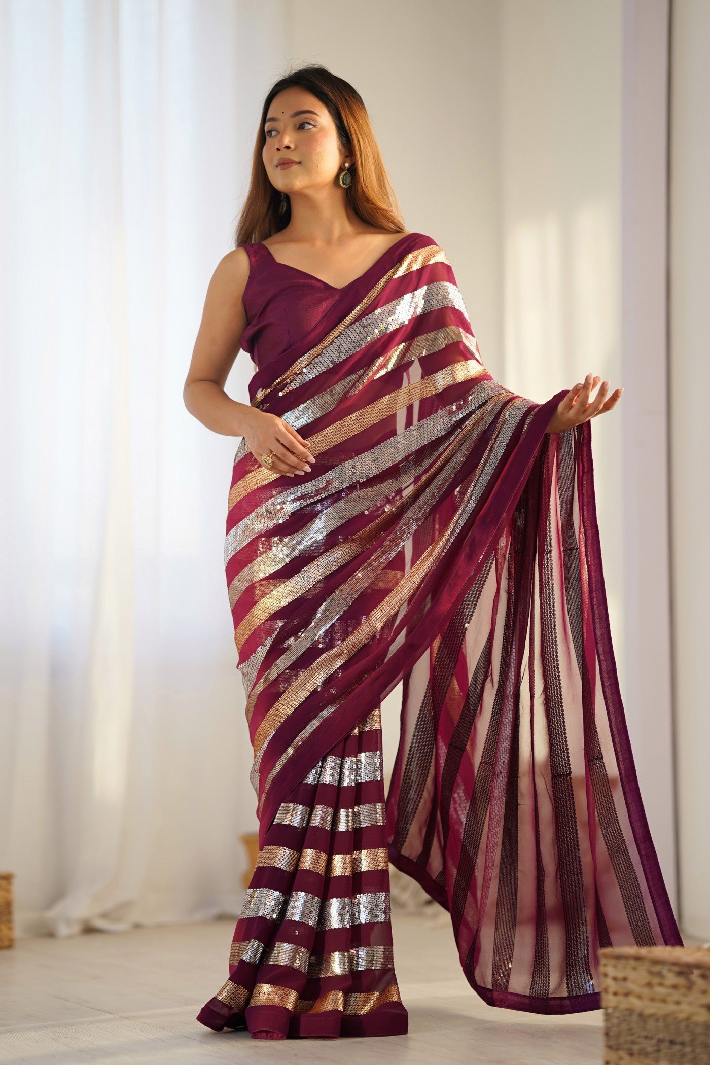 Buy MySilkLove Tamarind Purple Georgette Partywear Saree Online