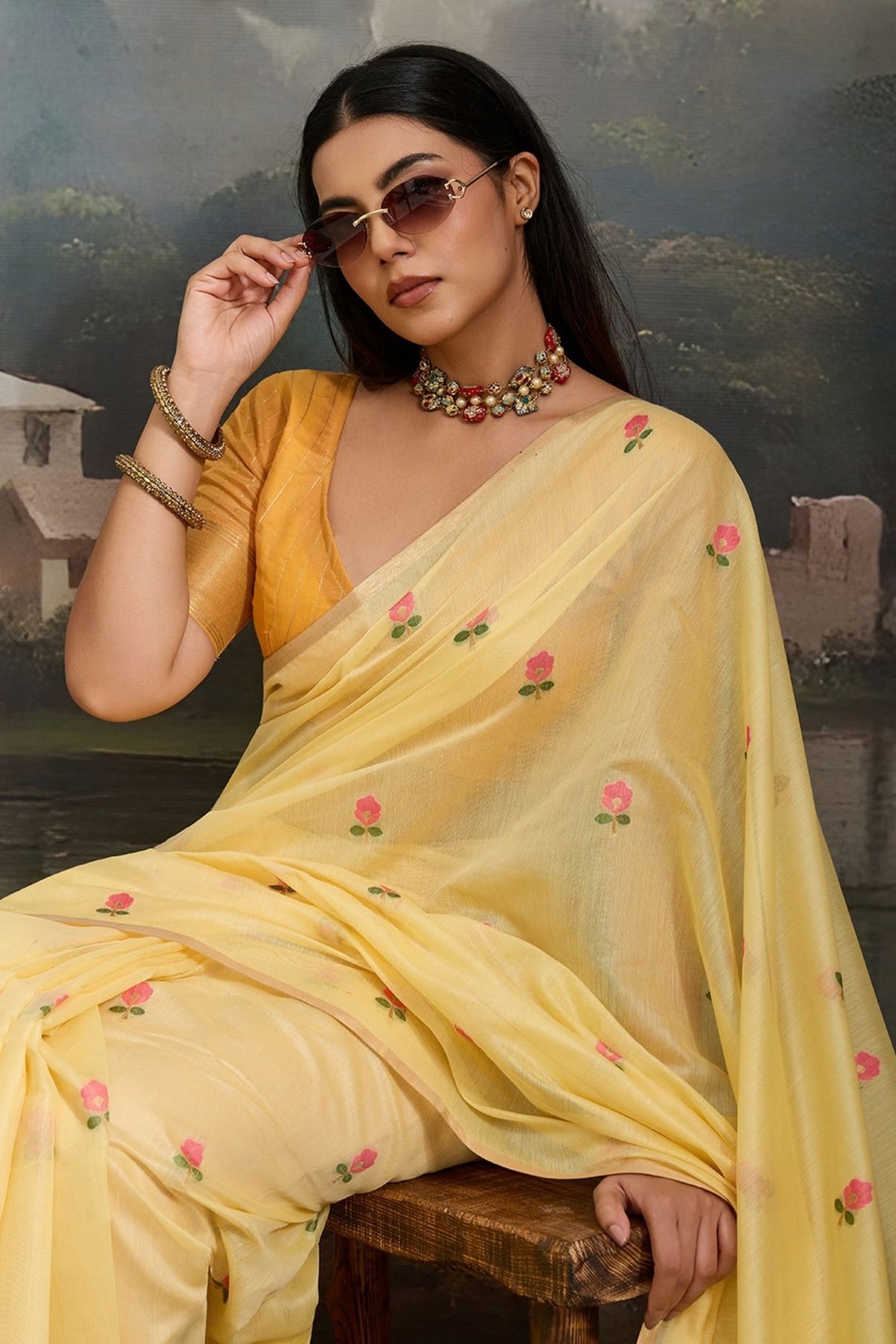 MySilkLove Primrose Yellow Cotton Handloom Swan Saree