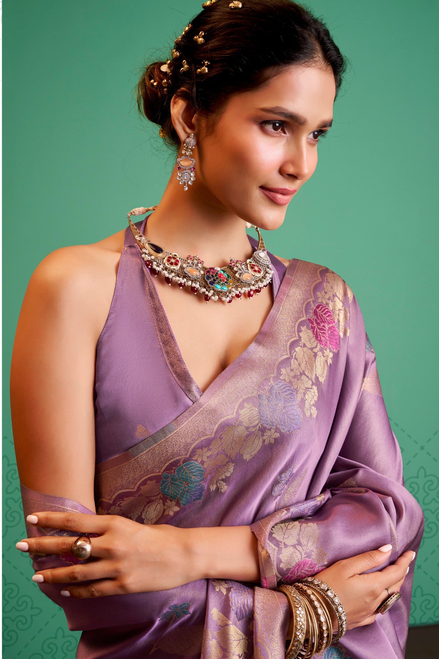 MySilkLove Blossom Purple Handloom Satin Silk Saree