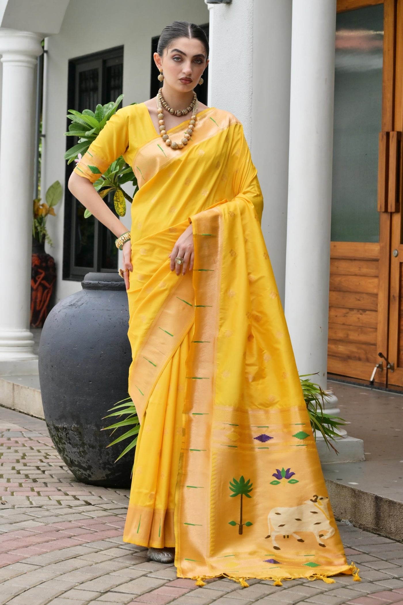 Buy MySilkLove Sunflower Yellow Woven Paithani Saree Online
