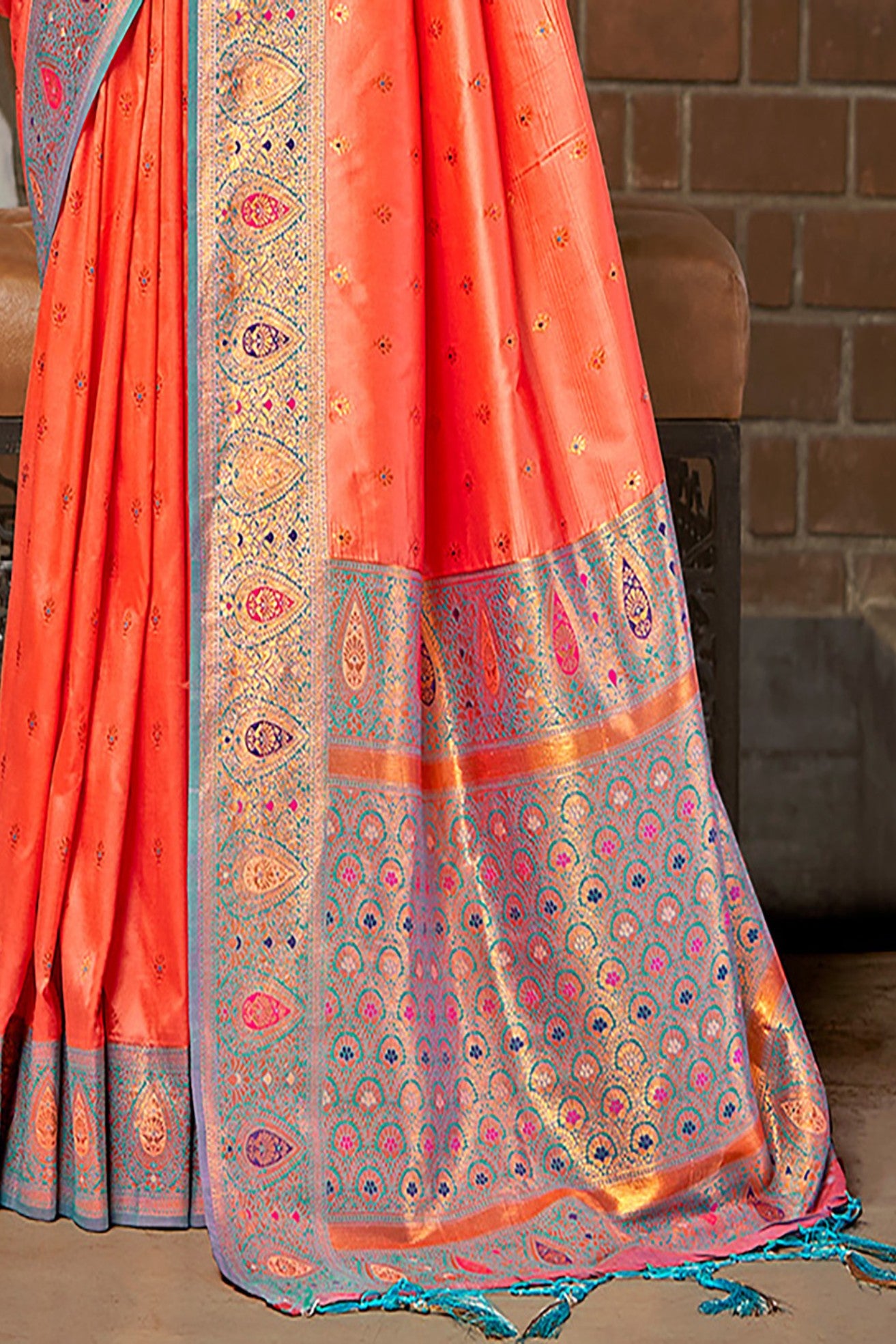 Buy MySilkLove Ogre Odor Orange Woven Banarasi Saree Online