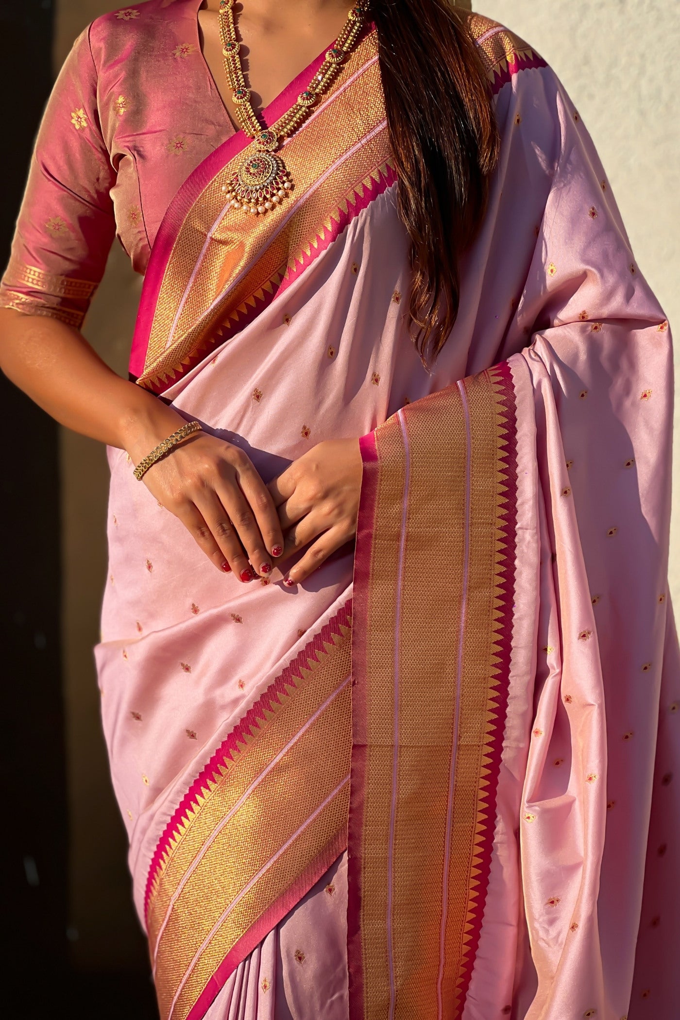Buy MySilkLove Brilliant Rose Pink Zari Woven Paithani Saree Online