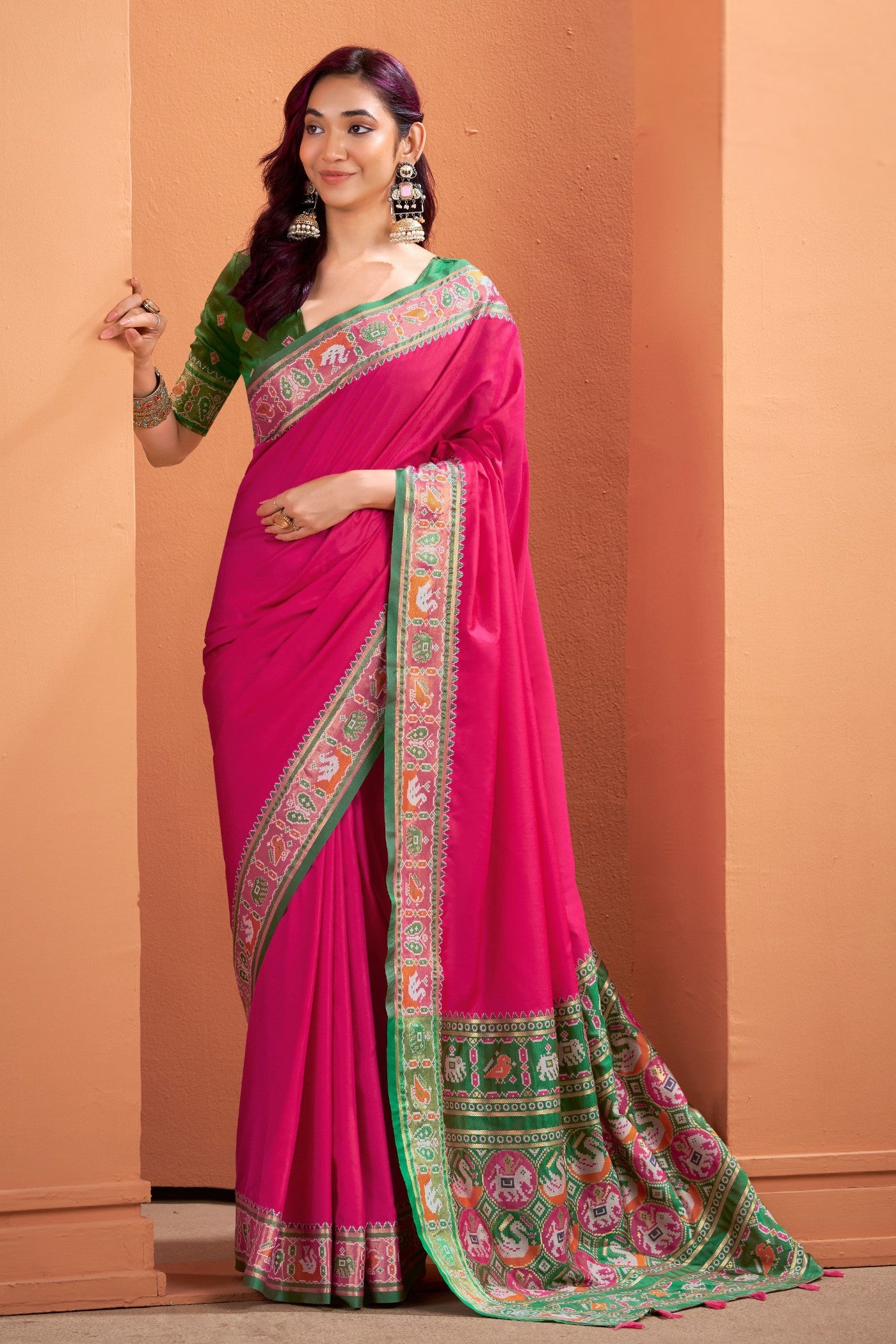 Buy MySilkLove Rouge Pink Woven Banarasi Patola Silk Saree Online