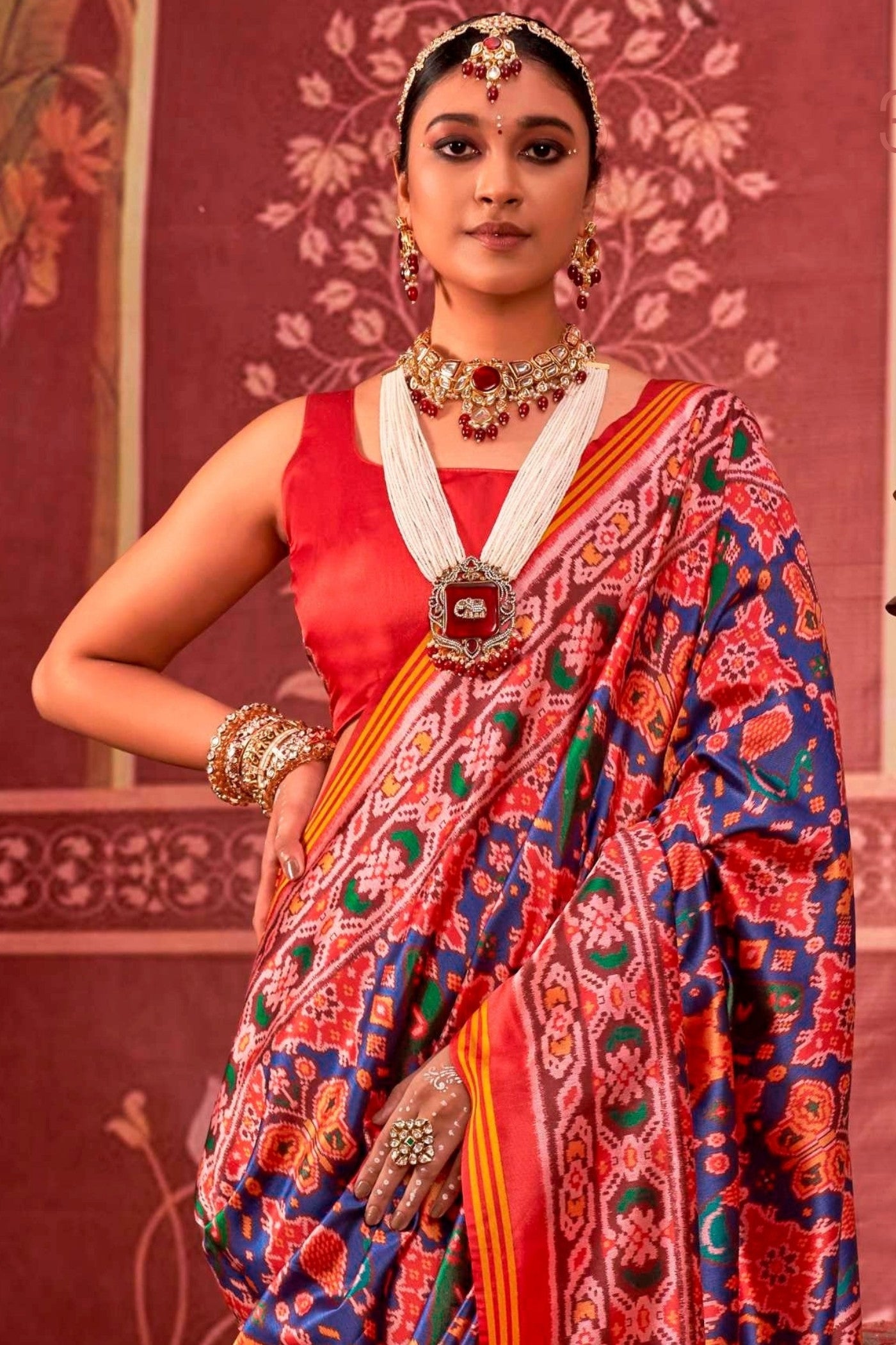 Buy MySilkLove Bahama Blue Printed Patola Saree Online