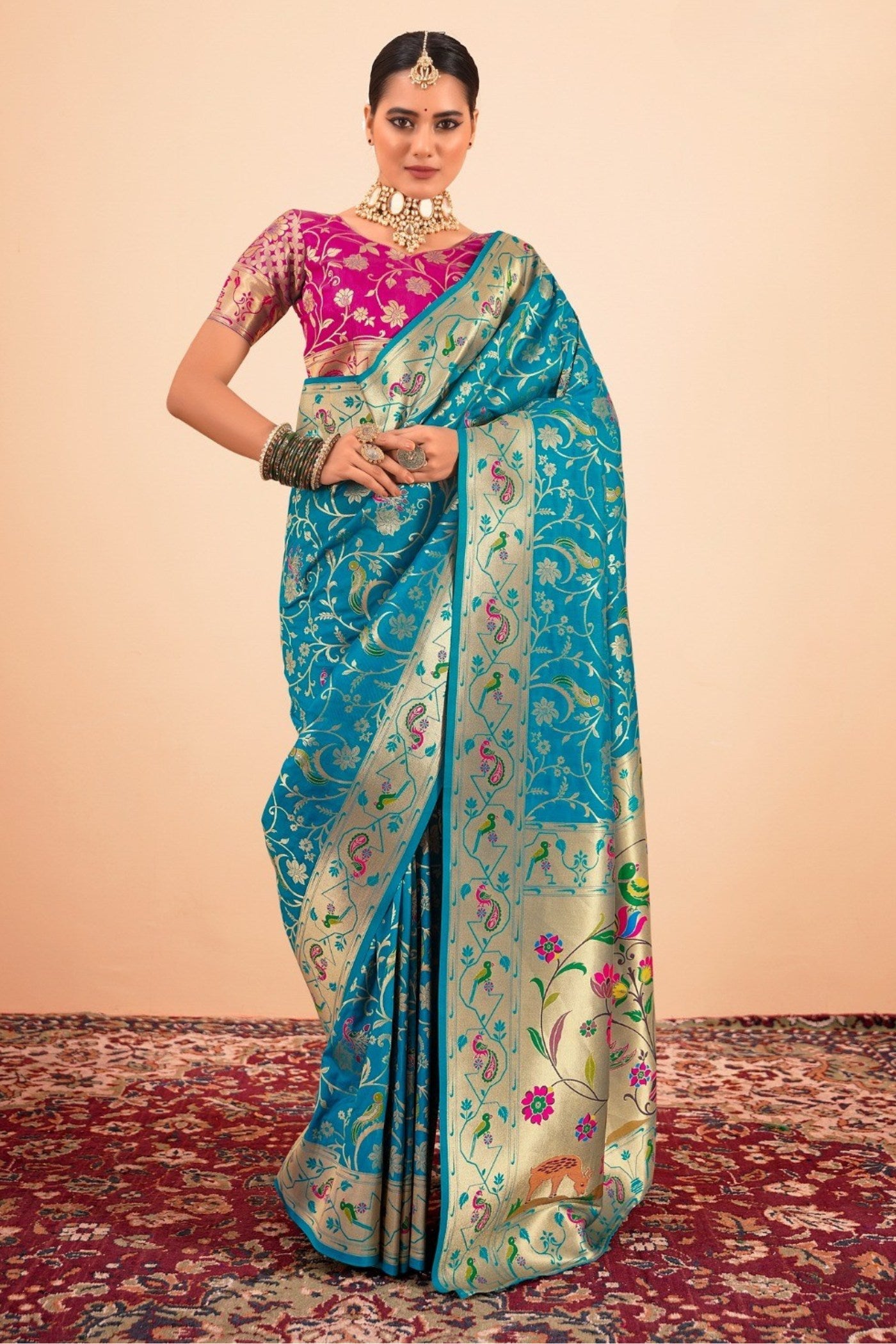 Buy MySilkLove Sapphire Blue Woven Paithani Saree Online