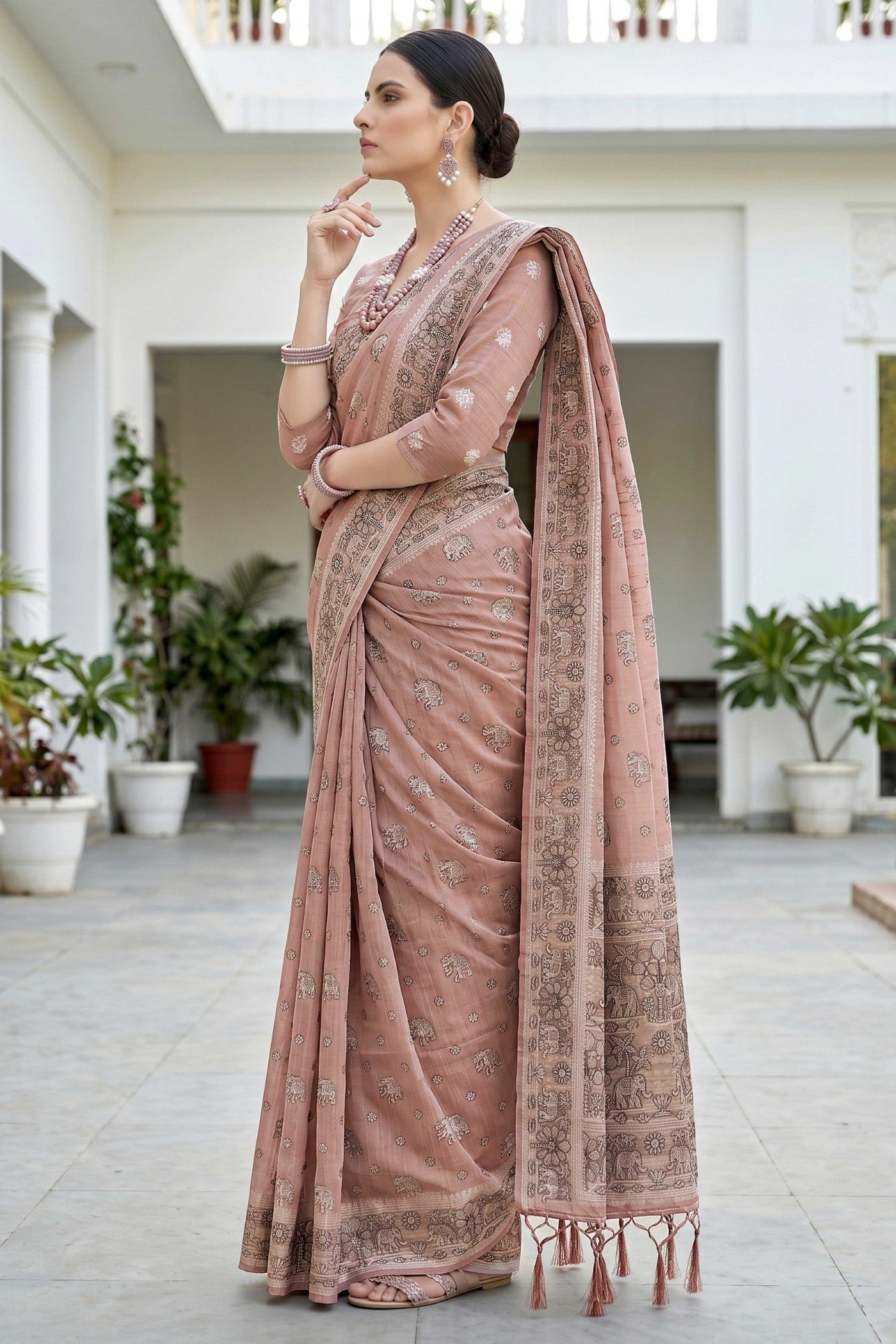 Buy MySilkLove Vibrant Peach Soft Cotton Printed Saree Online