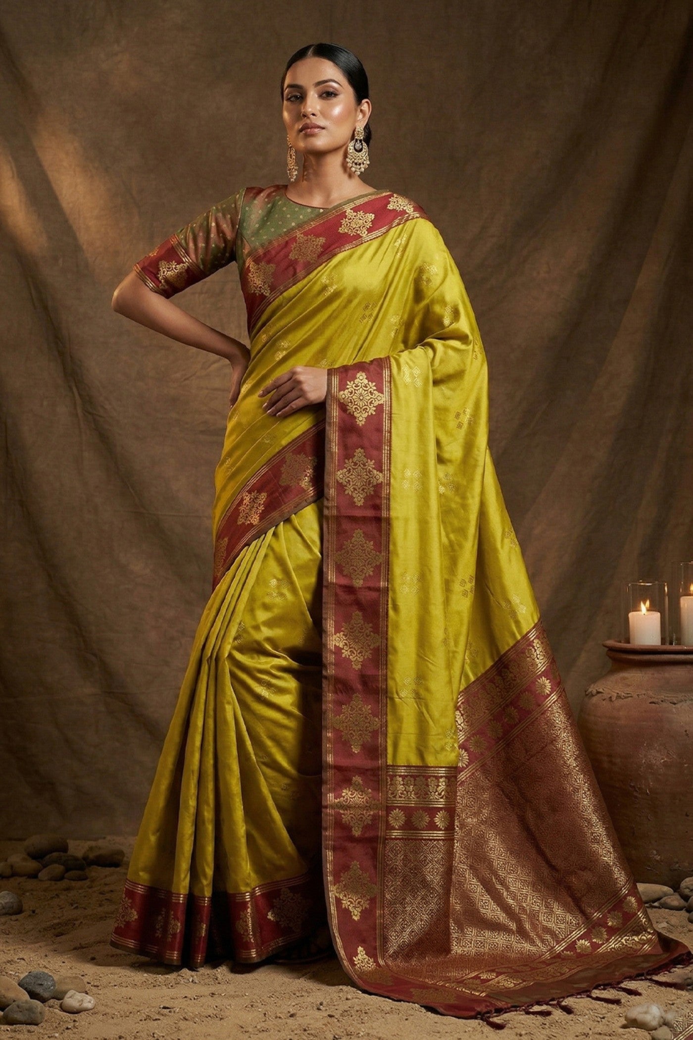 MySilkLove Trombone Yellow Woven Banarasi Soft Silk Saree