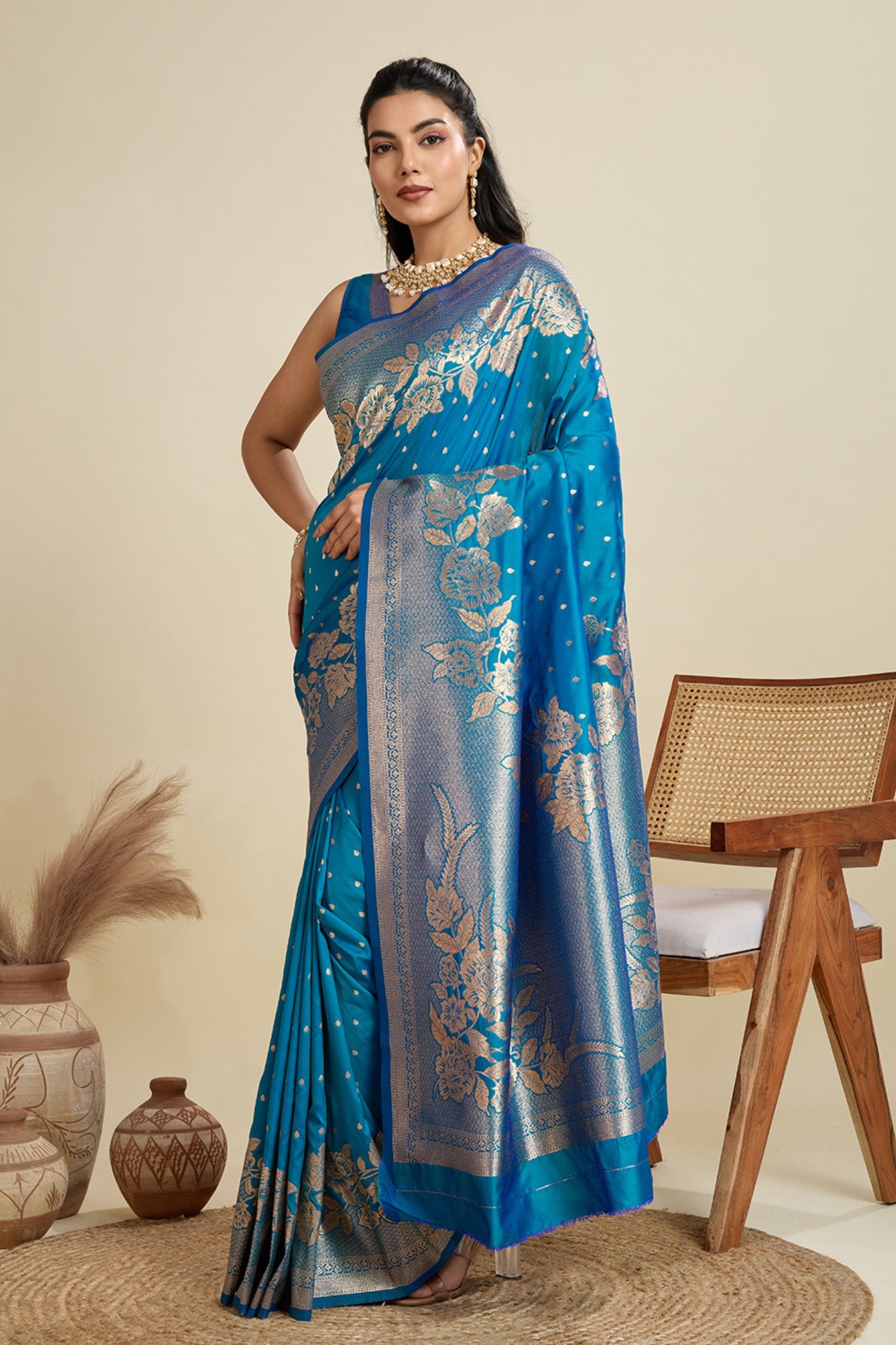 MySilkLove Star Blue Zari Woven Soft Kanjivaram Saree