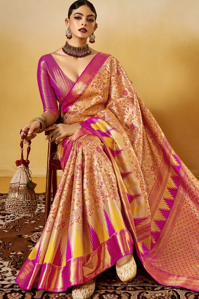 Buy MySilkLove Manhattan Orange Woven Kanjivaram Saree Online