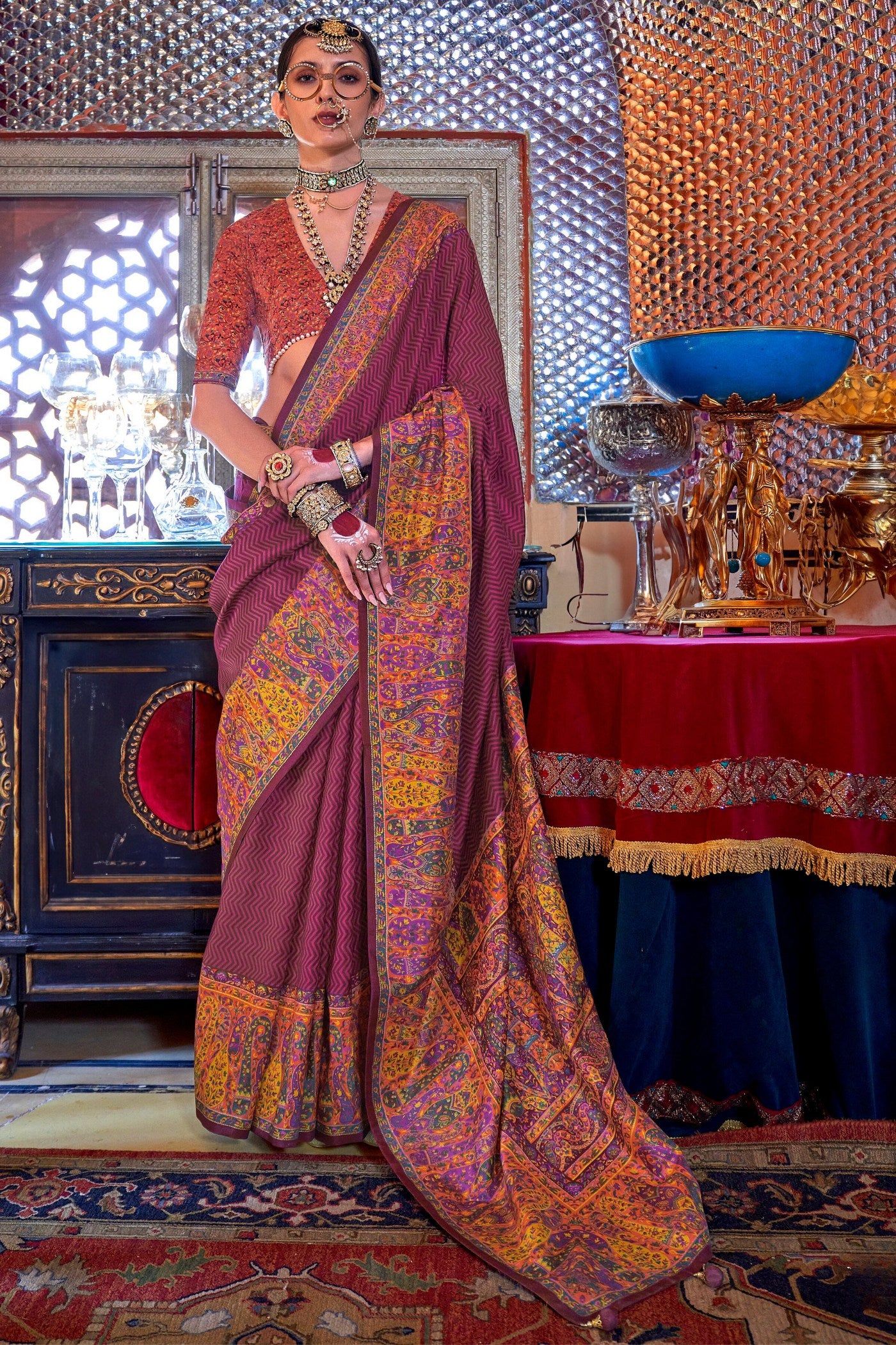 Buy MySilkLove Garnet Maroon Banarasi Jamawar Saree Online