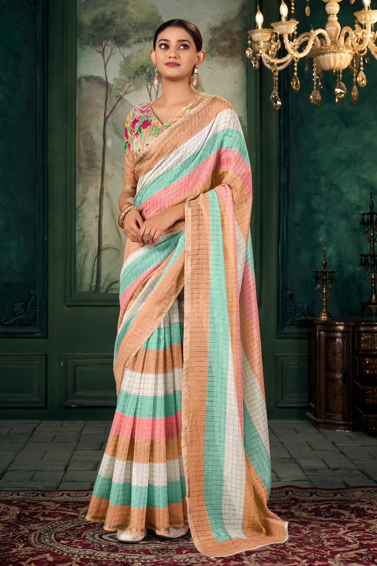 Buy MySilkLove Tumbleweed Orange Chanderi Linen Saree Online