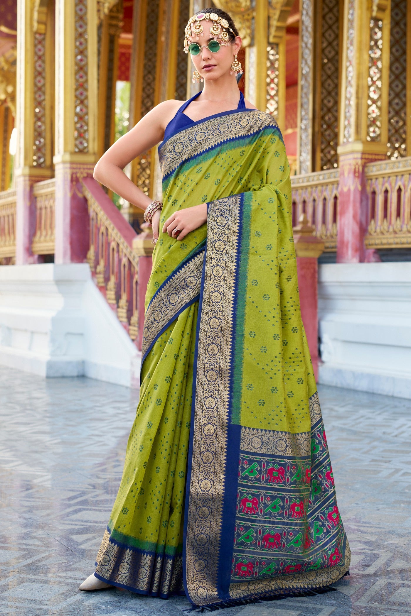 Buy MySilkLove Lemon Ginger Green Woven Tussar Silk Saree Online