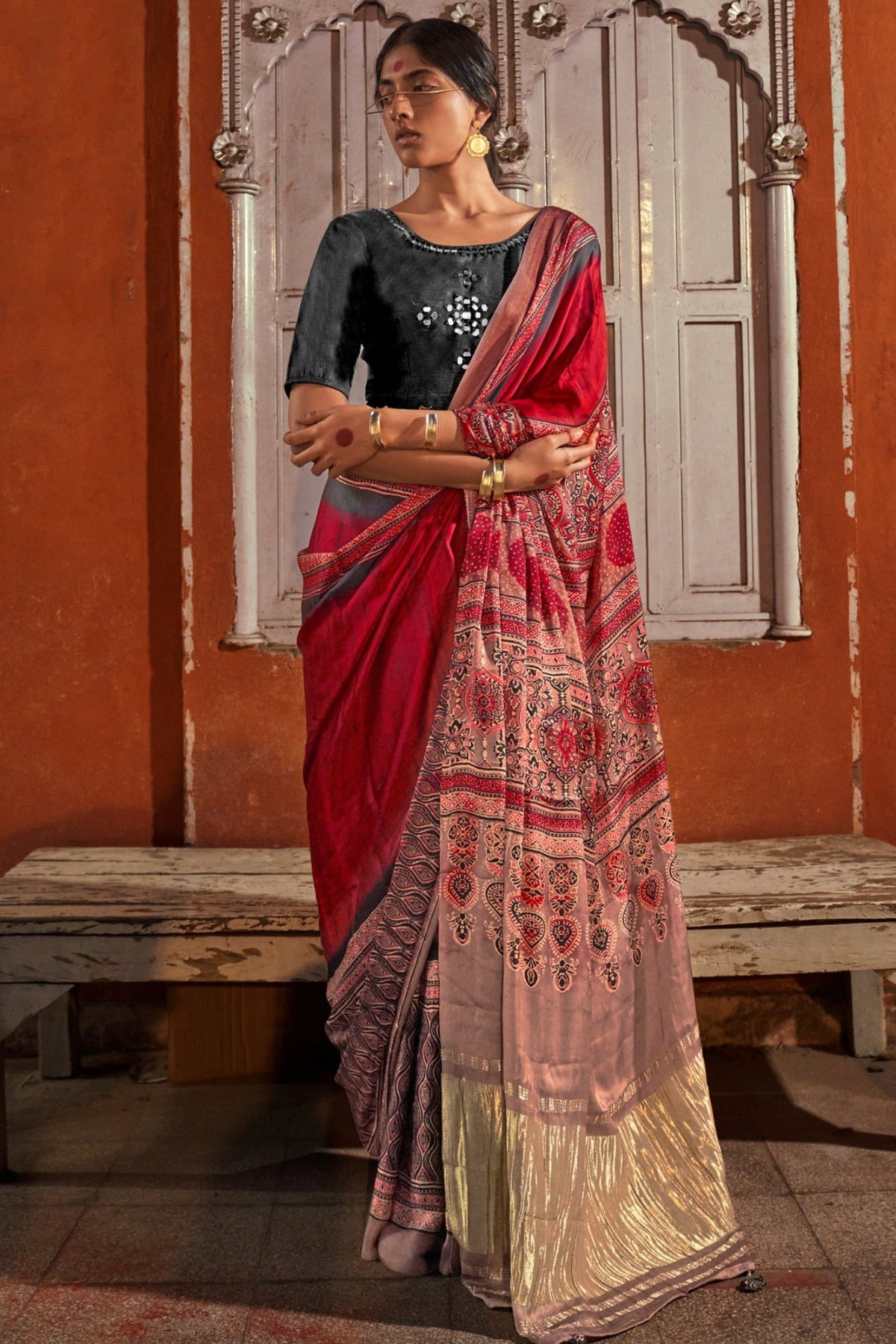 Buy Ajrakh Sarees Online | MySilkLove - Exclusive Offers!