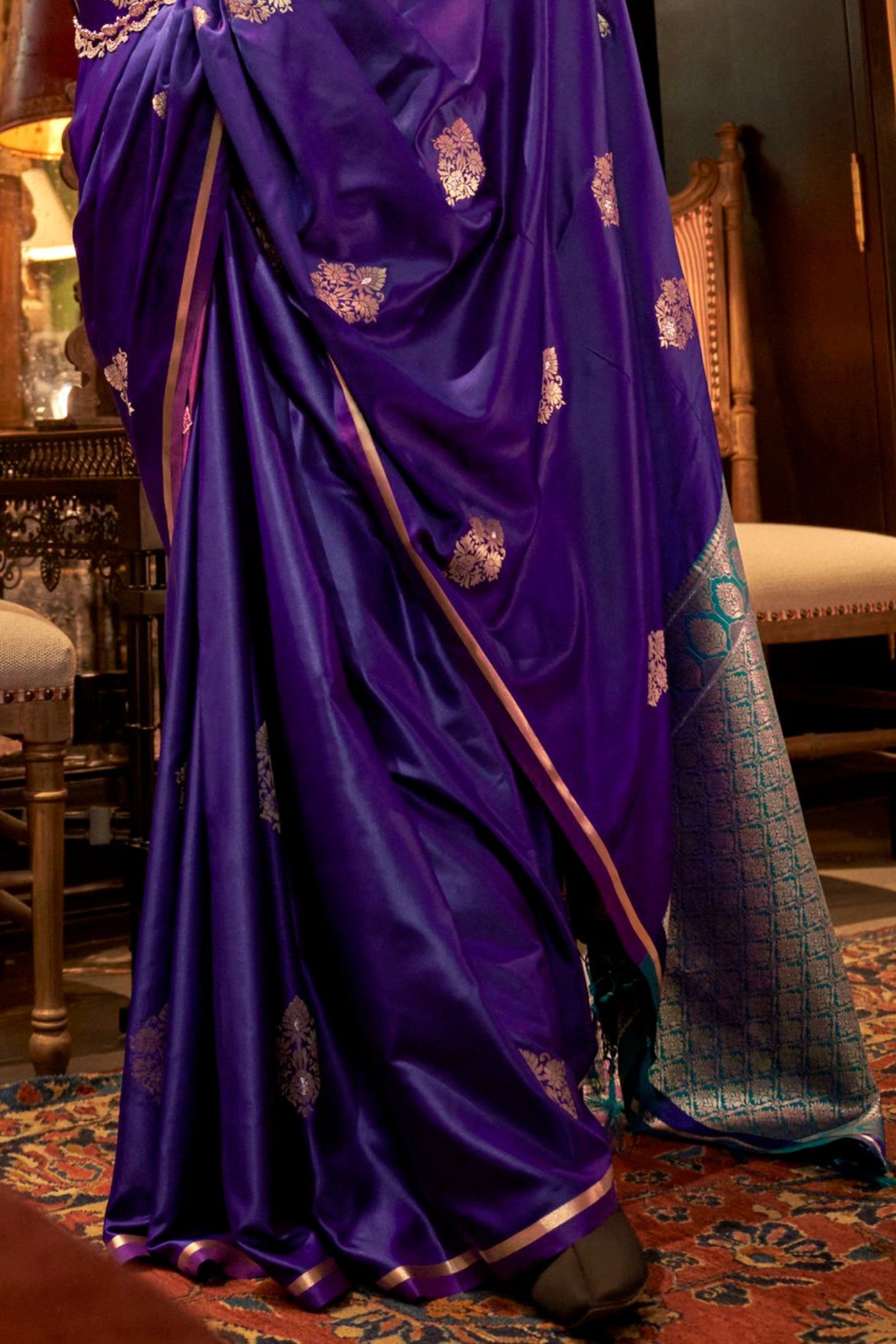 Buy MySilkLove Tolopea Purple Banarasi Satin Saree Online