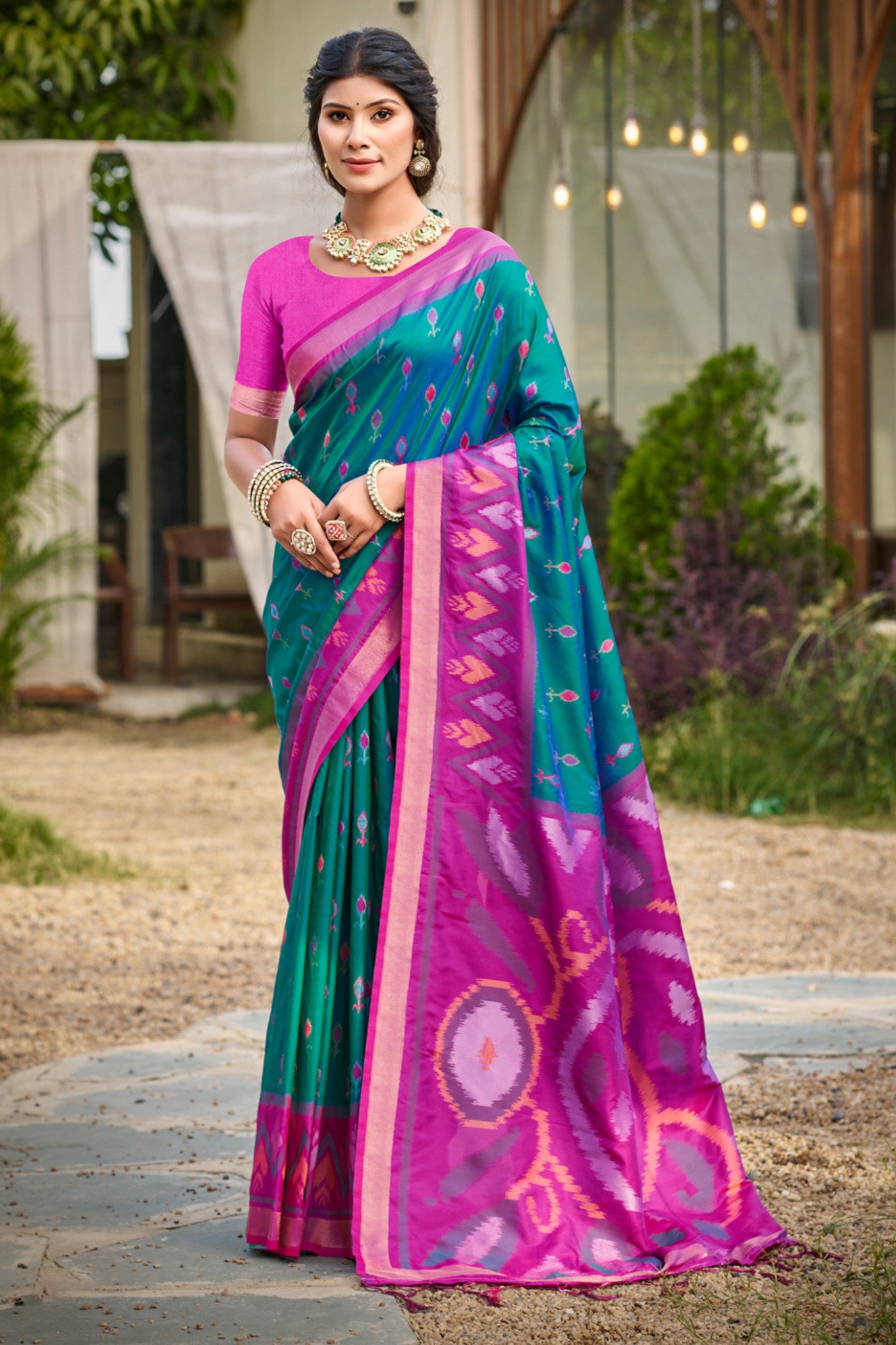 Buy MySilkLove Dodger Blue Ikkat Soft Silk Saree Online