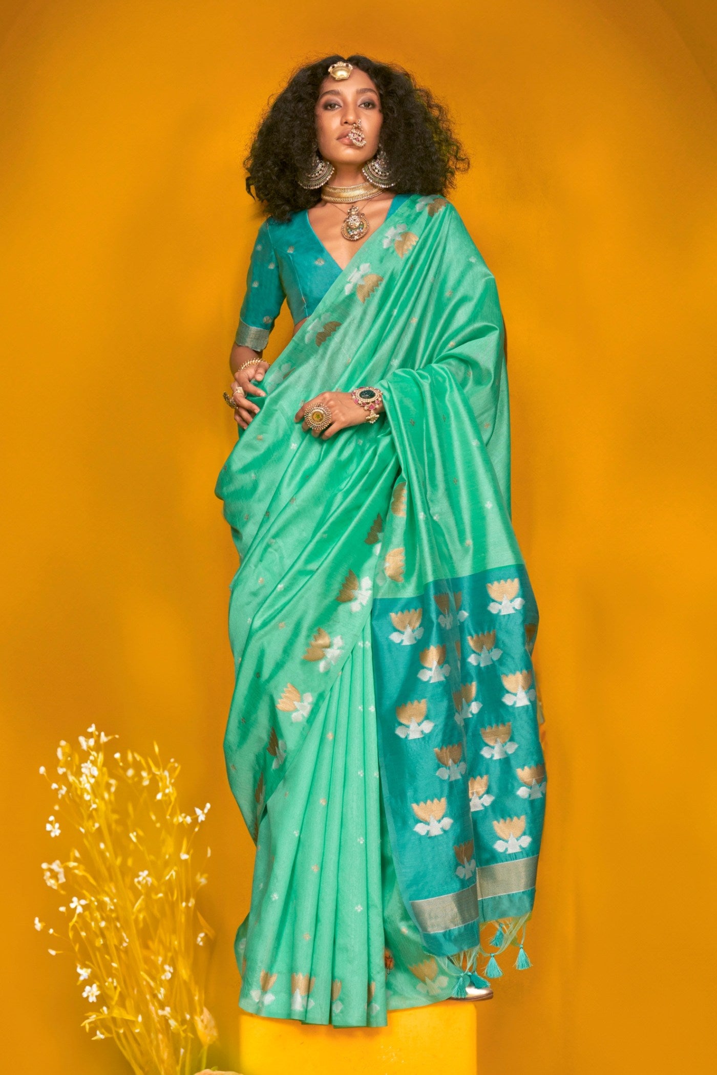 Buy MySilkLove Spring Green Tussar Handloom Silk Saree Online