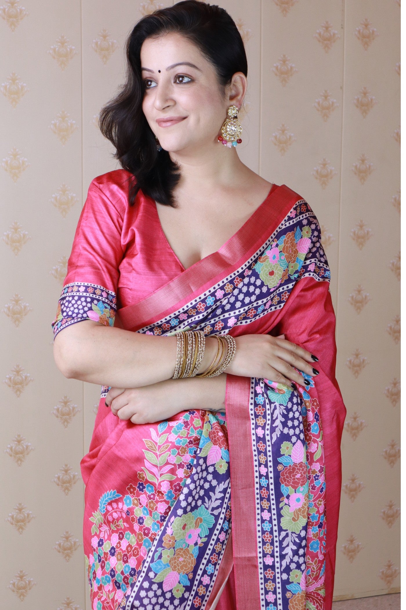 MySilkLove Hot Pink Banarasi Printed Saree