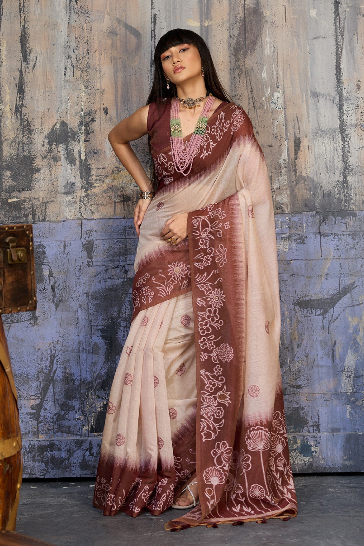 Buy MySilkLove Caramel Brown Handloom Munga Cotton Saree Online