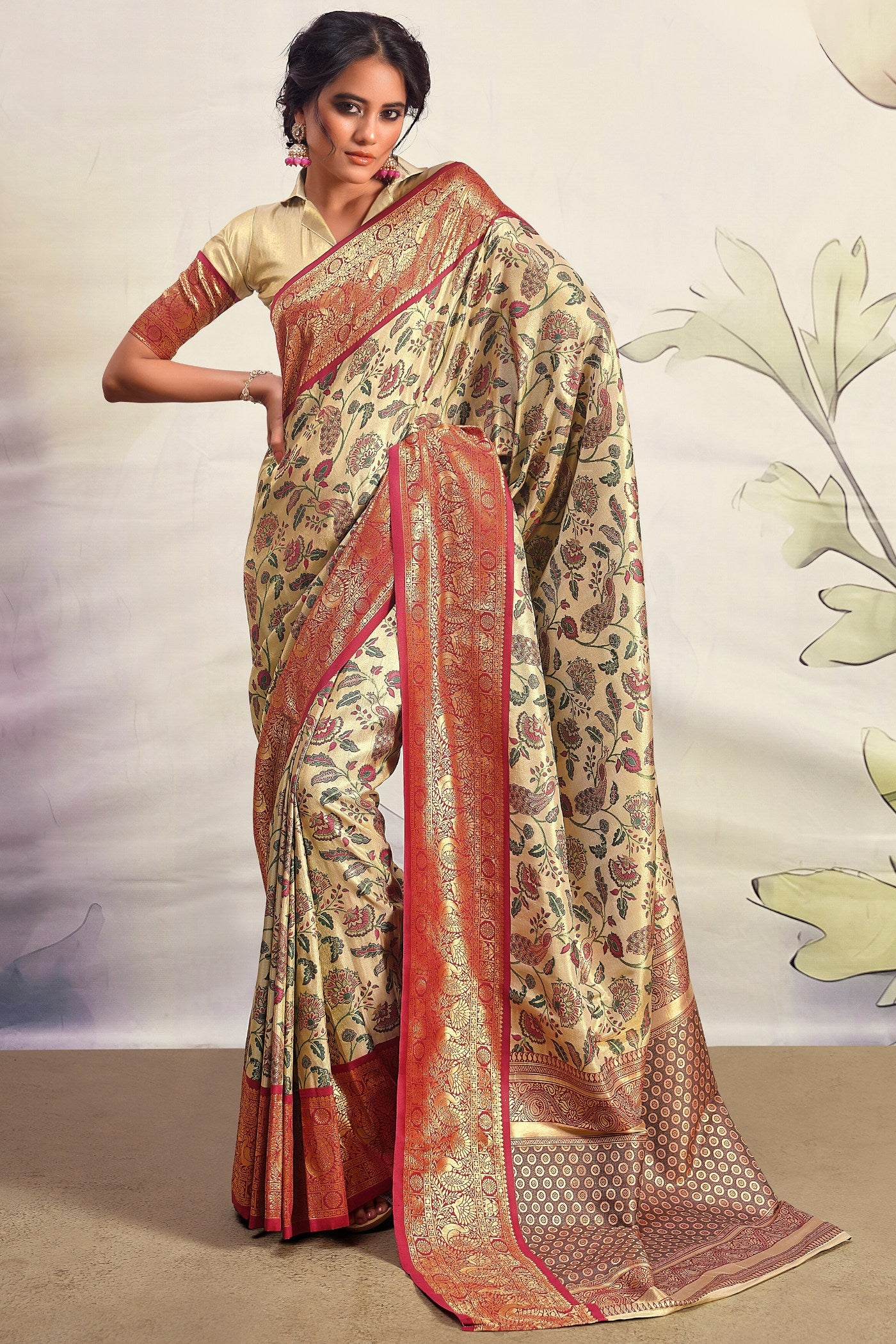 Buy MySilkLove Sorrell Brown and Cream Woven Banarasi Saree Online