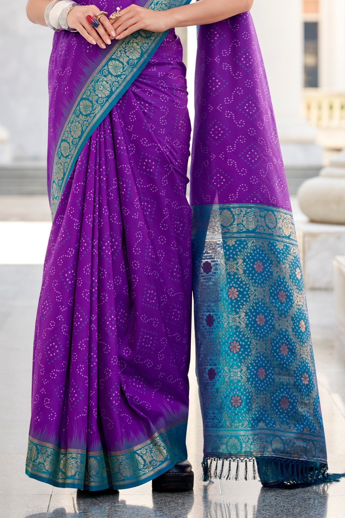 Buy MySilkLove Seance Purple Woven Banarasi Bandhani Soft Silk Saree Online