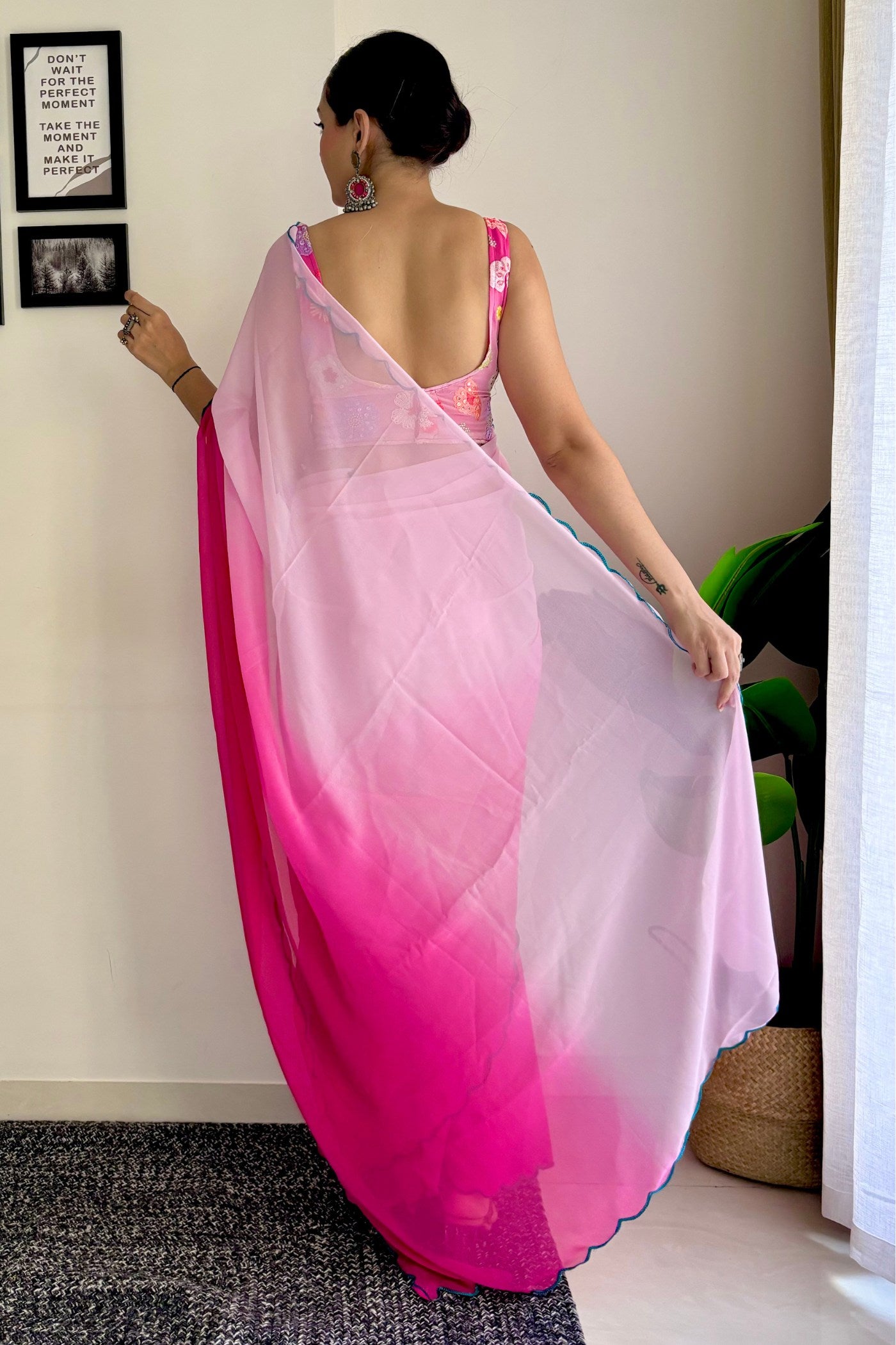 Buy MySilkLove Lipstick Pink Georgette Saree Online