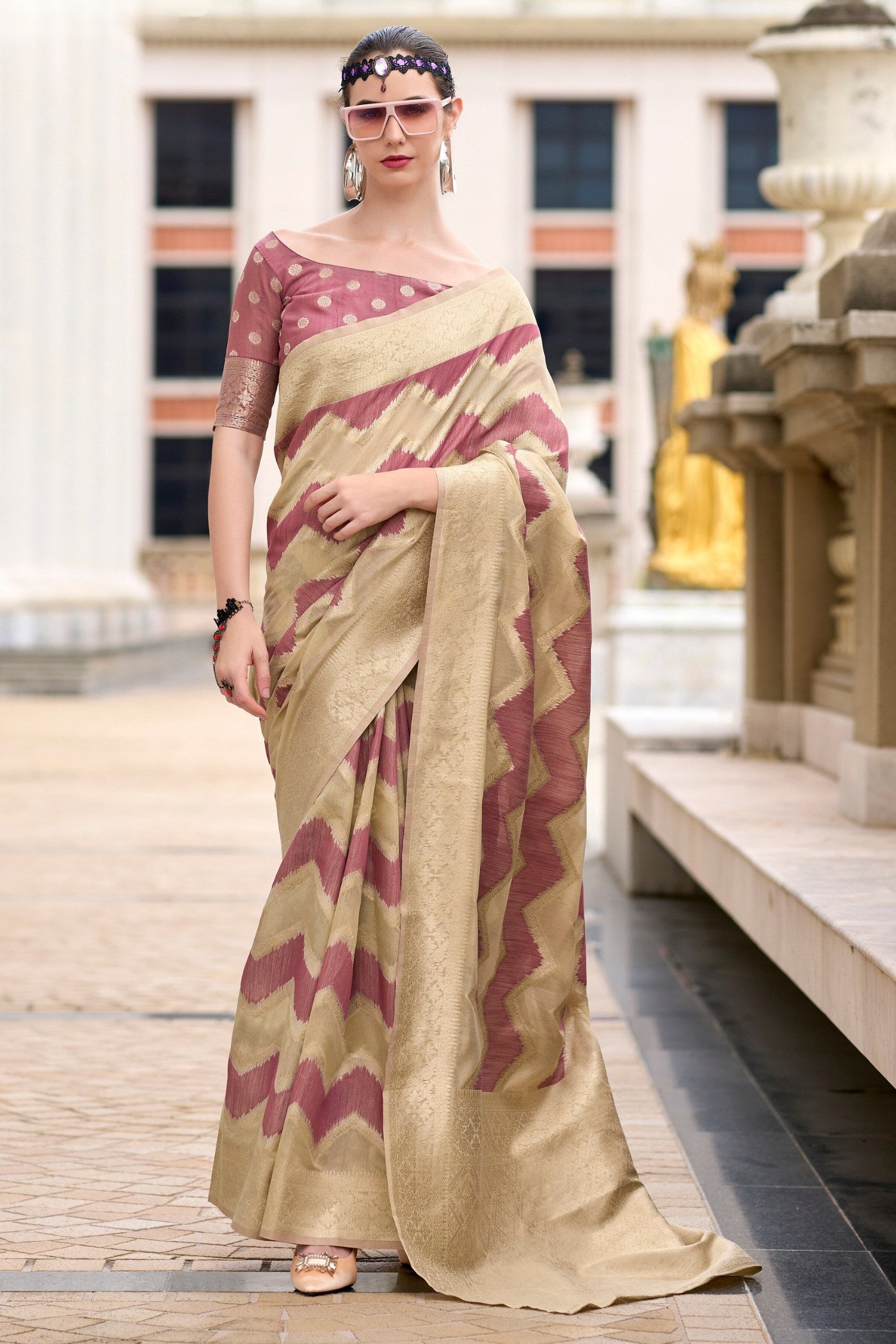 Buy MySilkLove Coral Tree Brown Woven Linen Cotton Saree Online