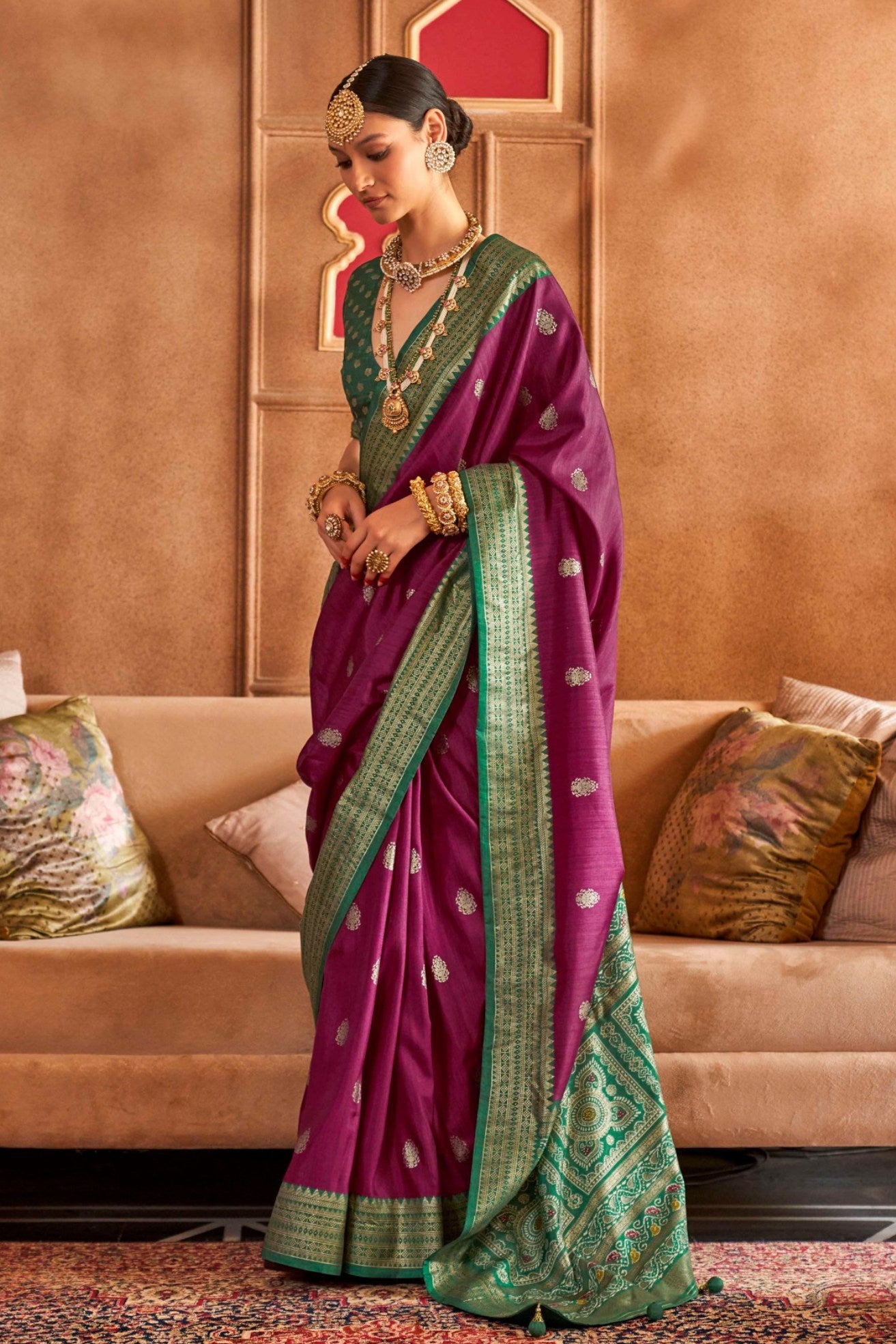 Buy MySilkLove Plum Purple Printed Patola Saree Online