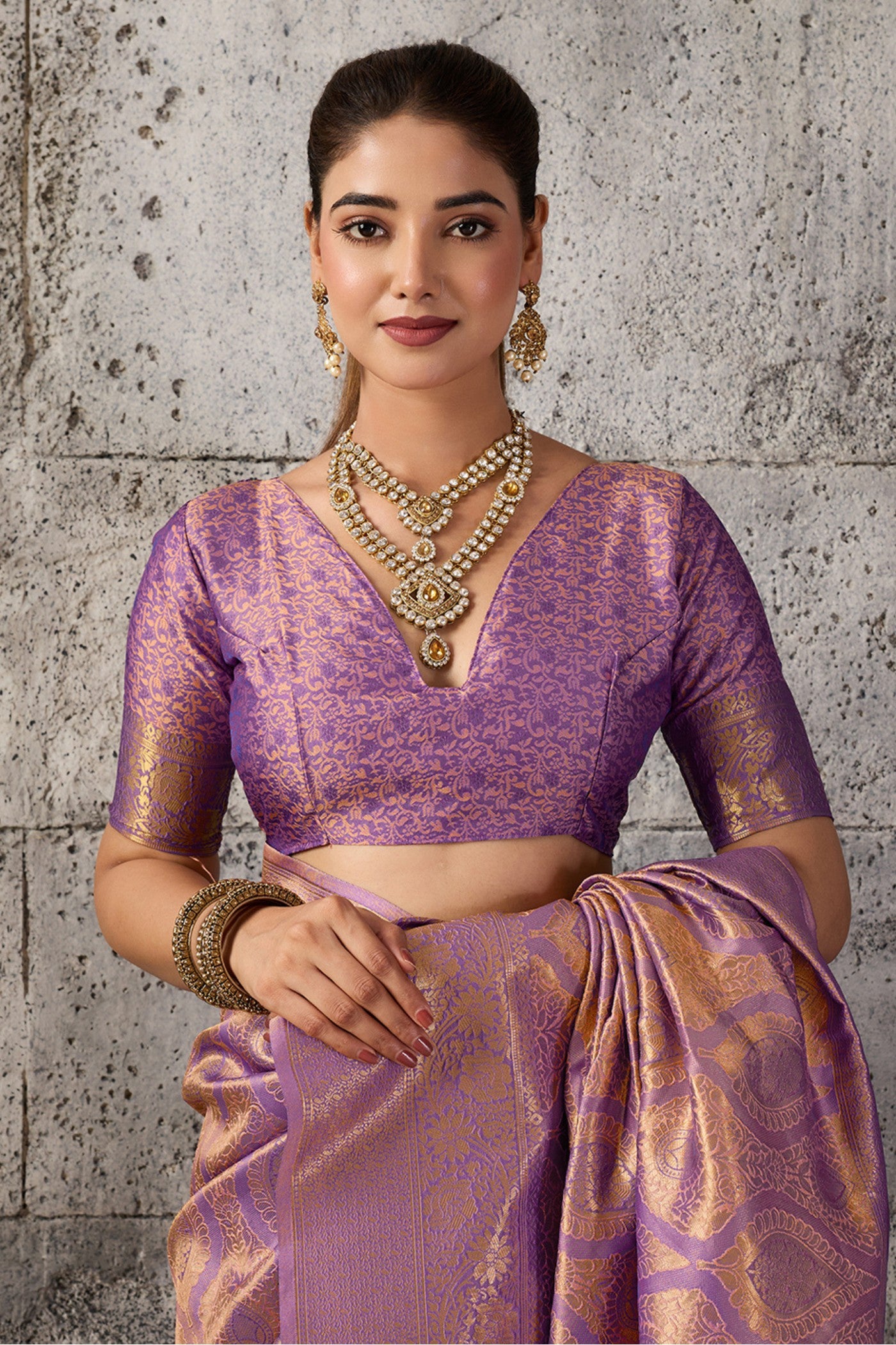 Buy MySilkLove Heliotrope Purple Woven Kanjivaram Saree Online