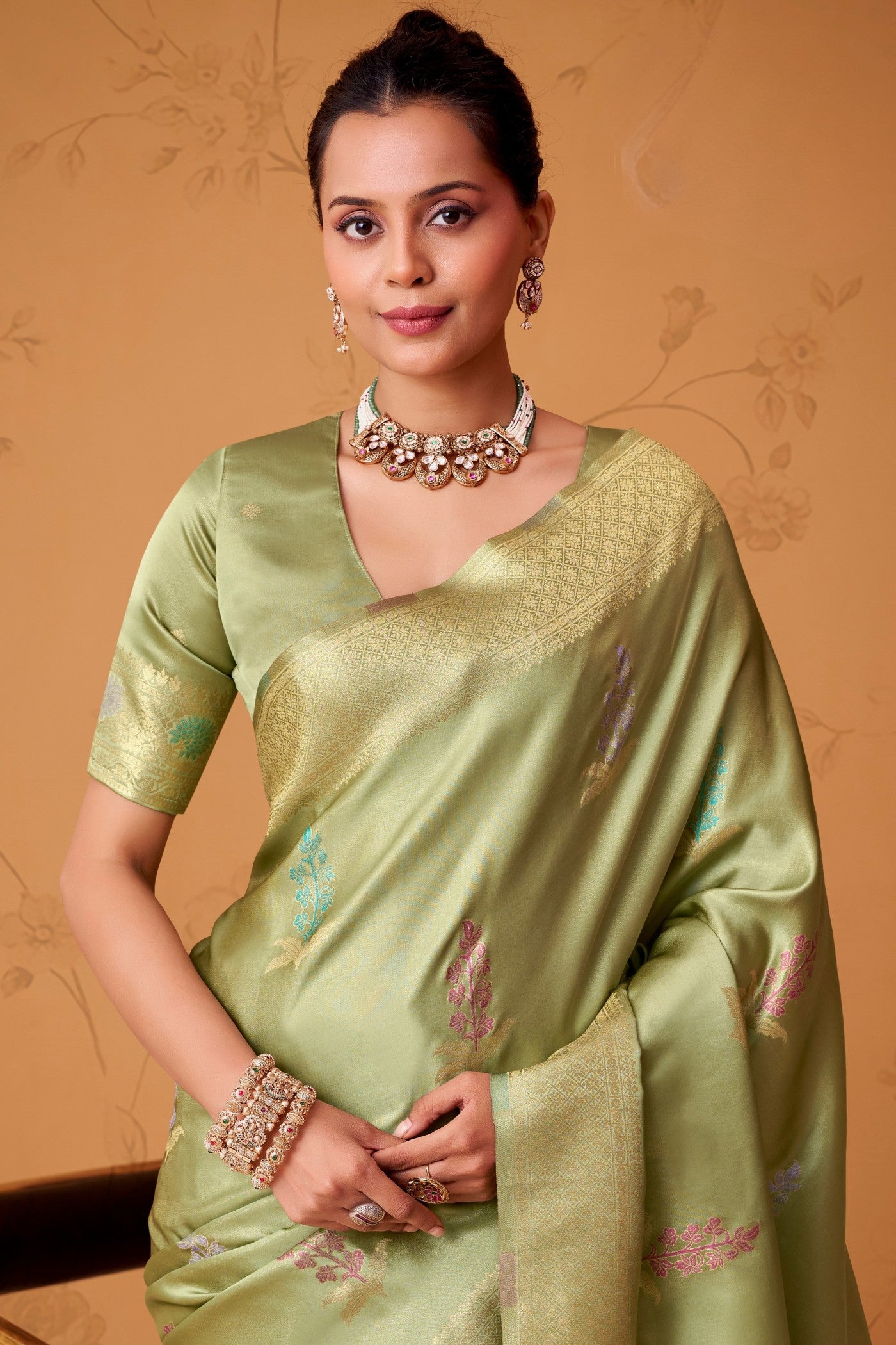 Buy MySilkLove Aquamarine Green Handloom Satin Silk Saree Online