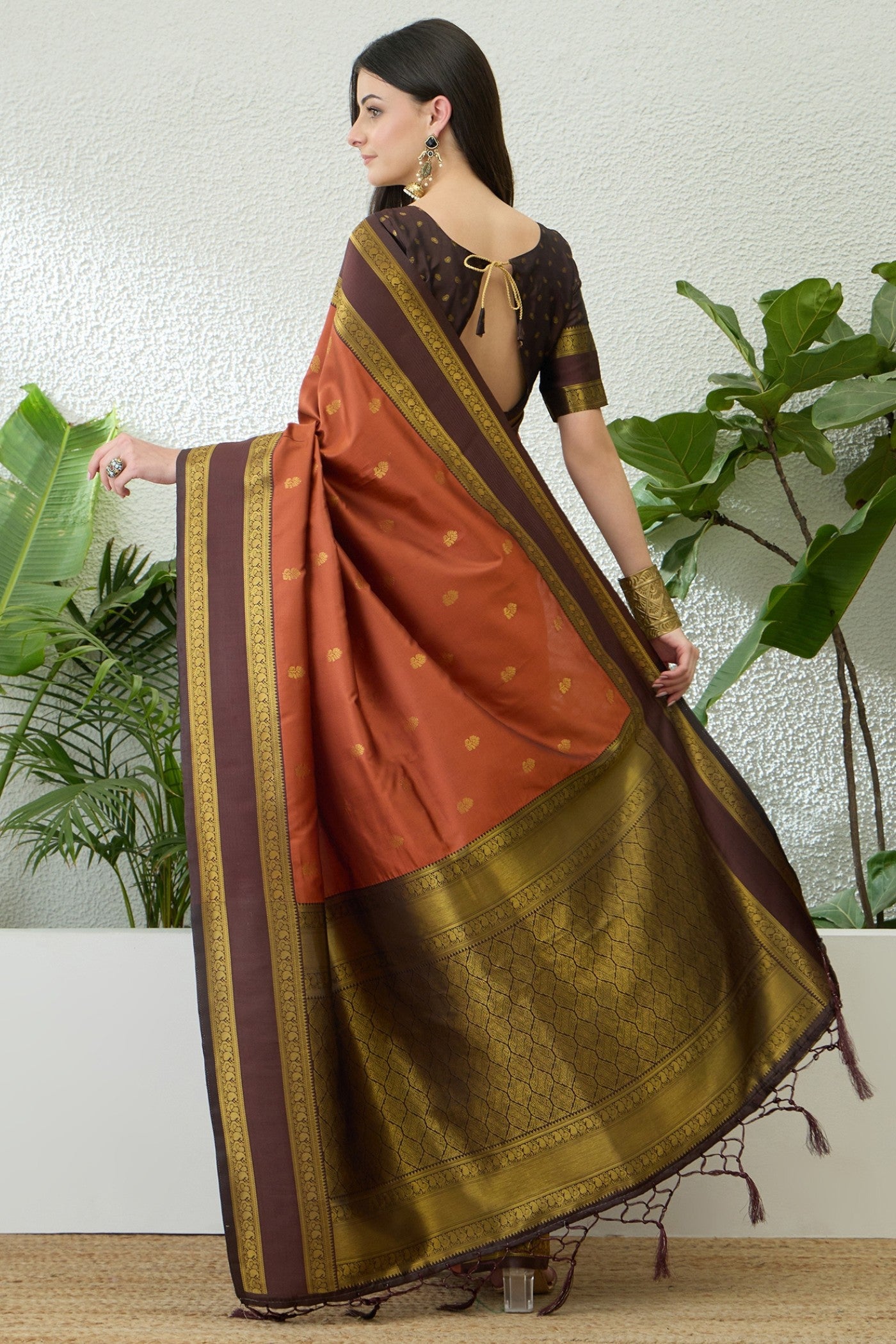 Buy MySilkLove Auburn Brown Banarasi Woven Soft Silk Saree Online